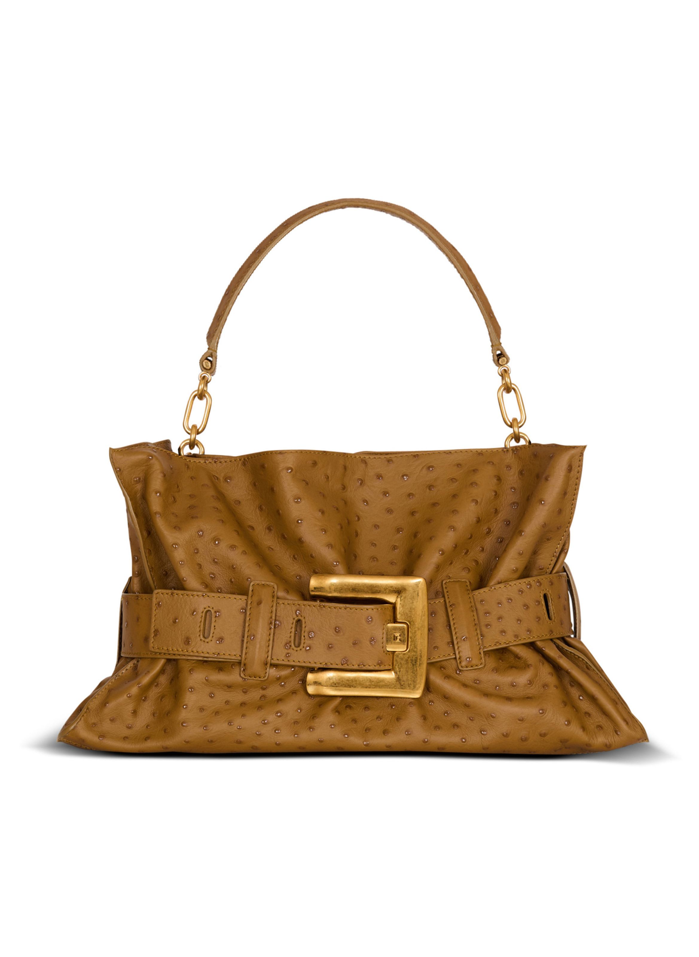 Sac anthem medium en cuir de veau embossé BALMAIN Marron