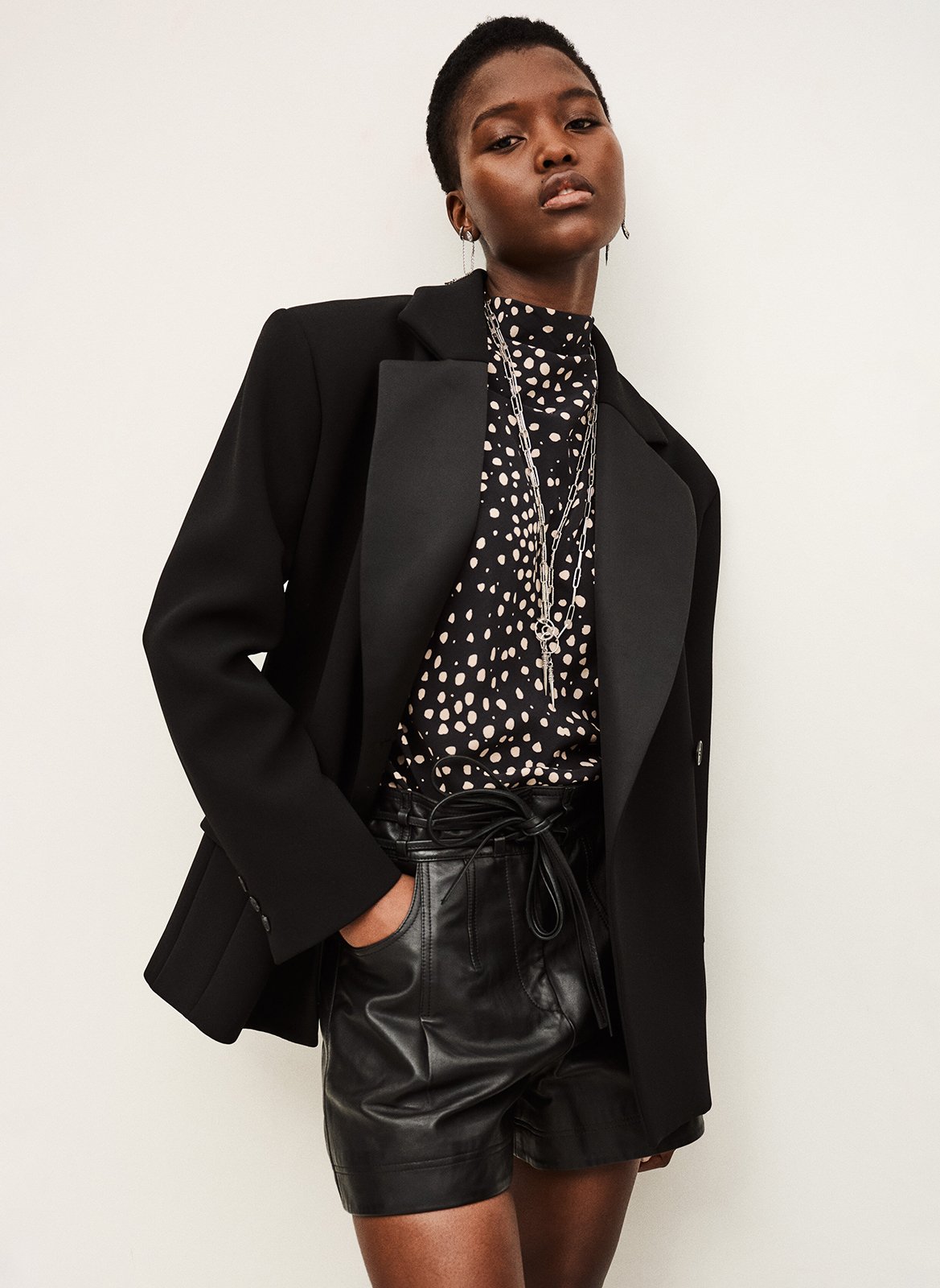 Veste tailleur droite à revers satinés lalo BA&SH Noir