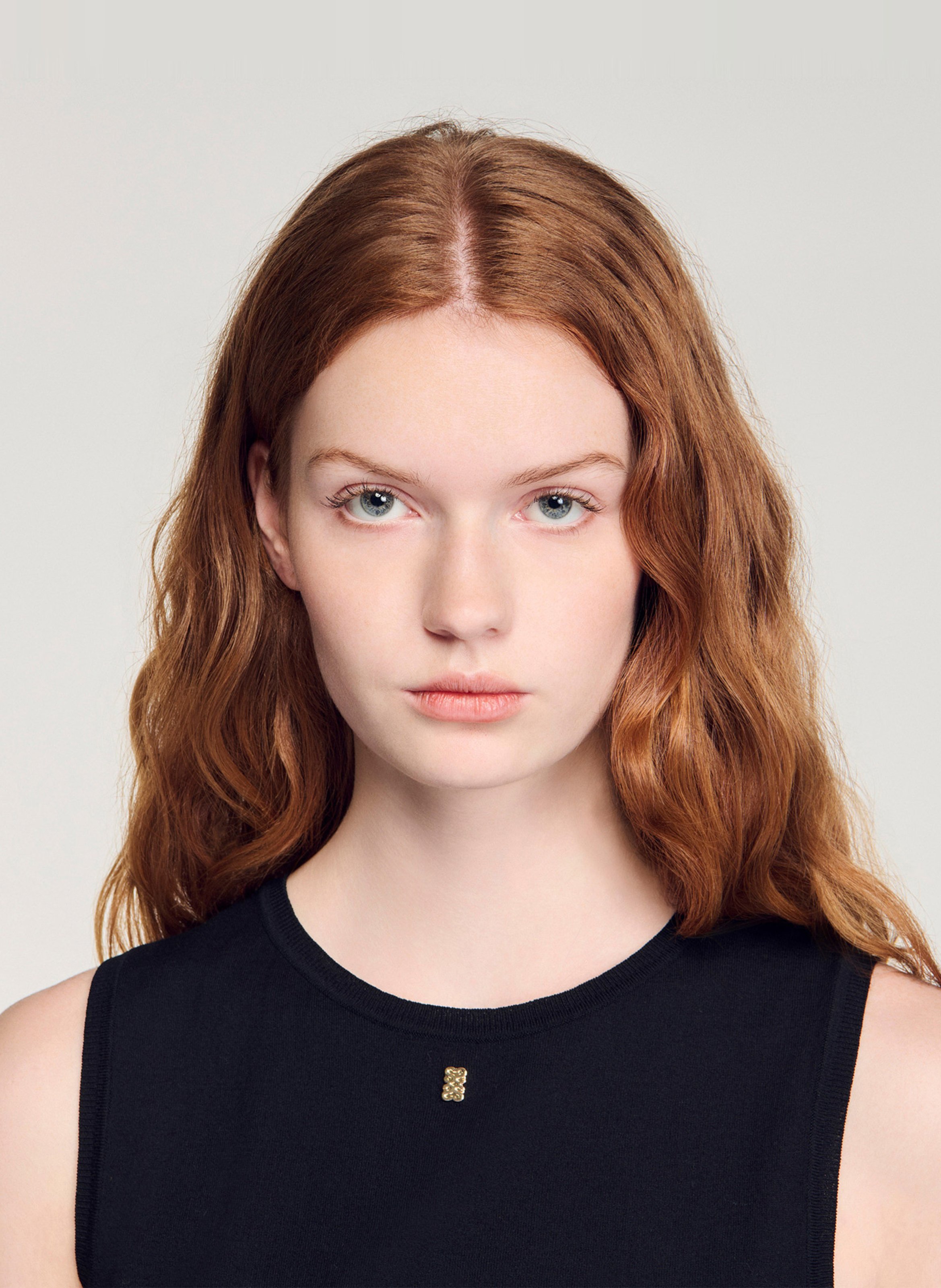 Top col rond en cootn mélangé SANDRO Noir