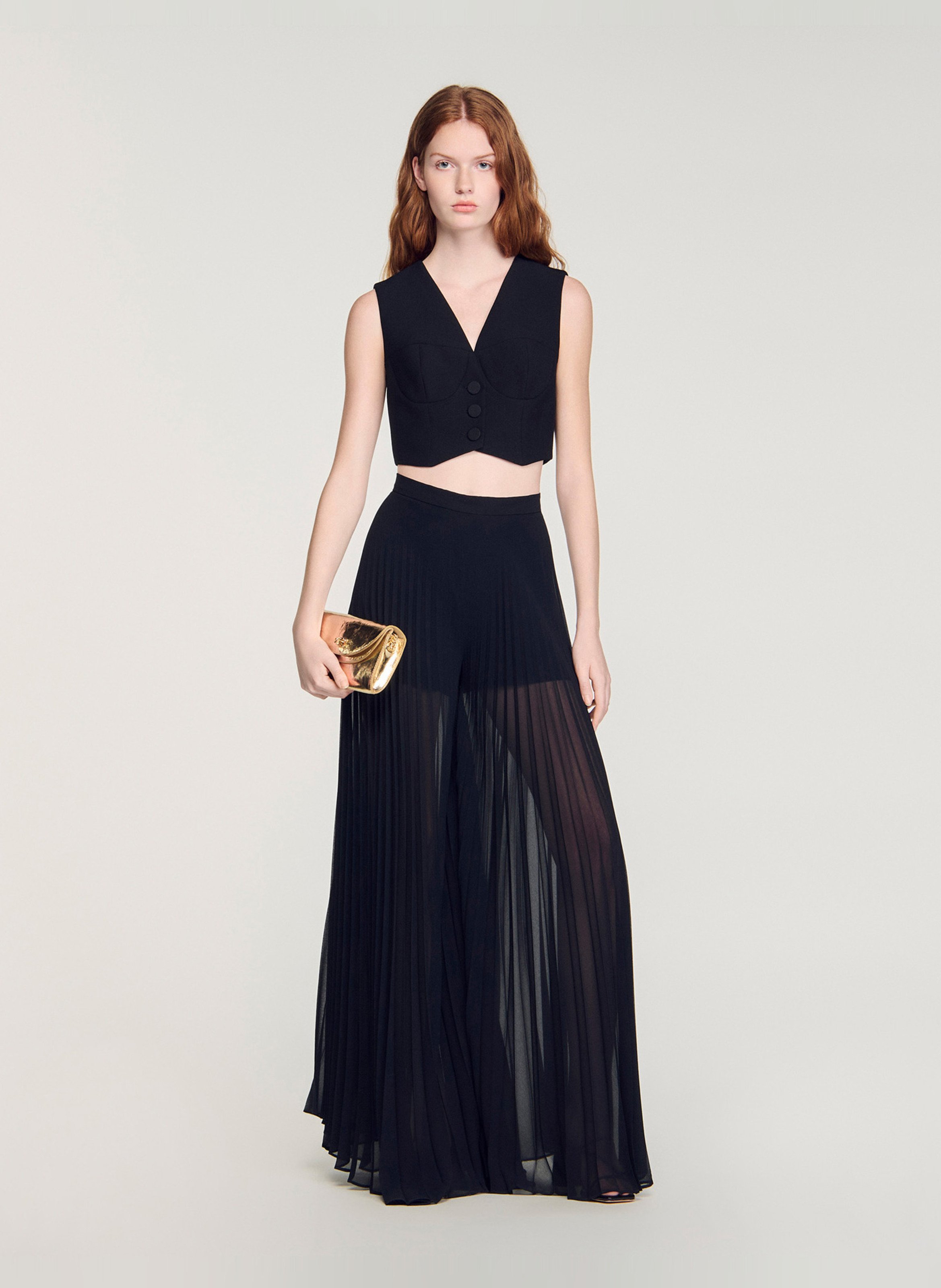 Pantalon large plissé taille haute SANDRO Noir