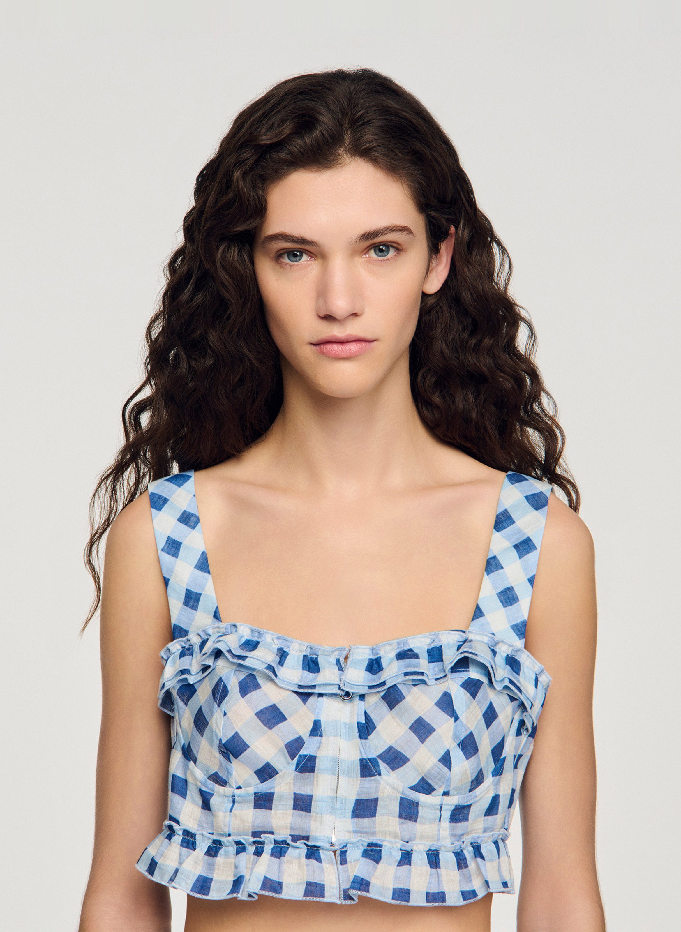 Top court en lin mélangé SANDRO Bleu