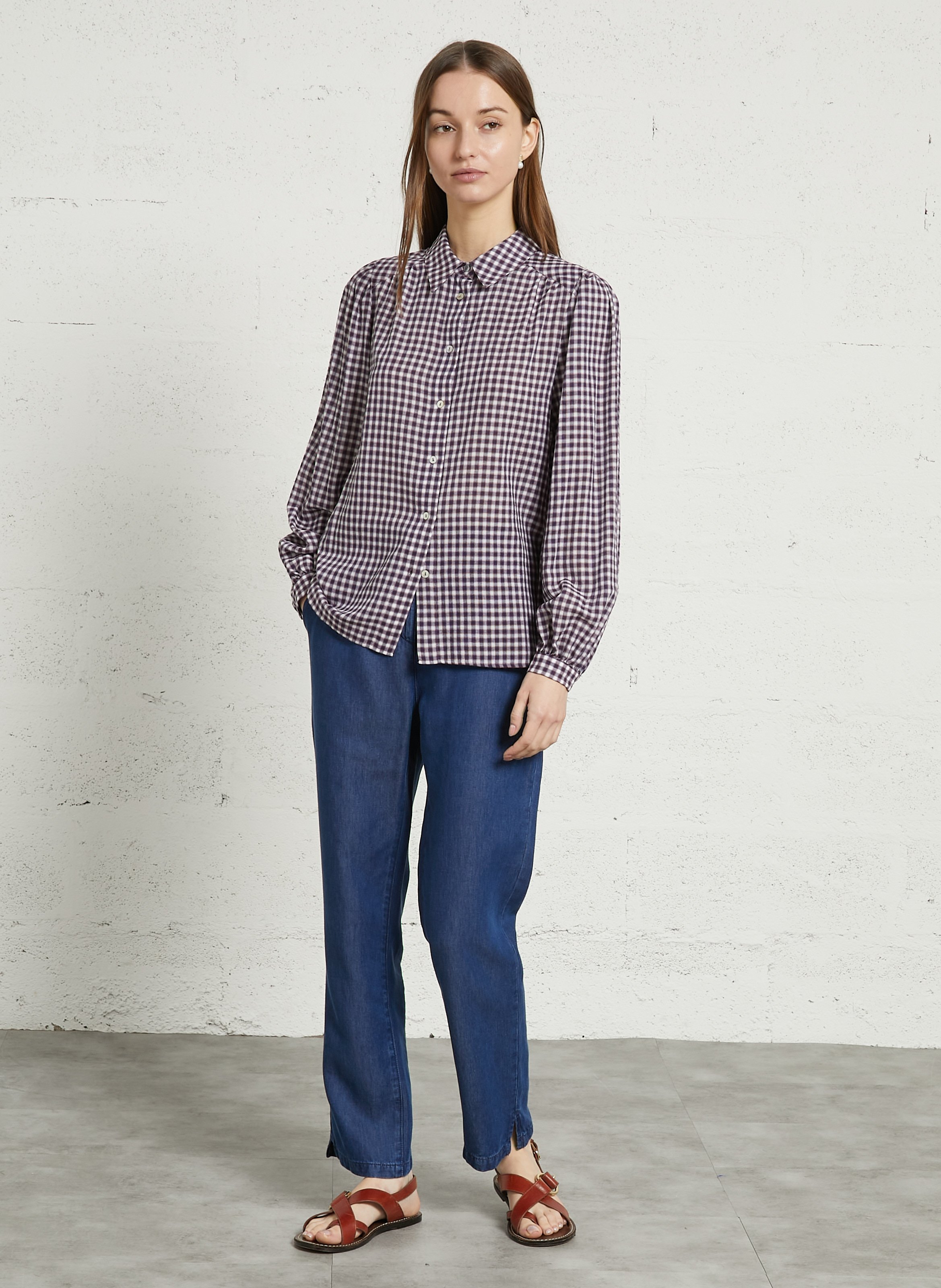 Chemise droite col classique à carreaux dan MAISON 123 Rouge