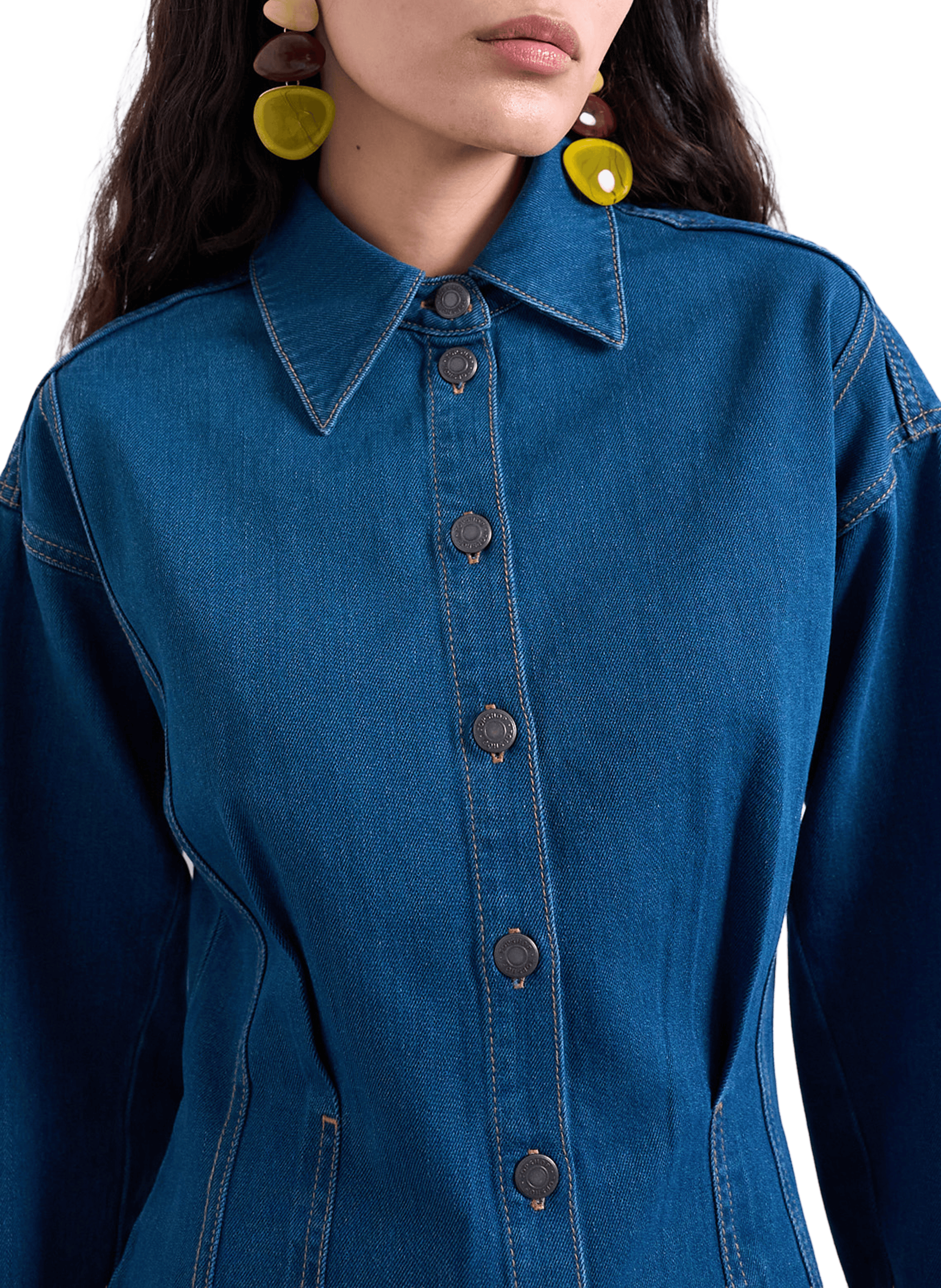 Short buttoned denim dress in cotton TOPSHOP Blue