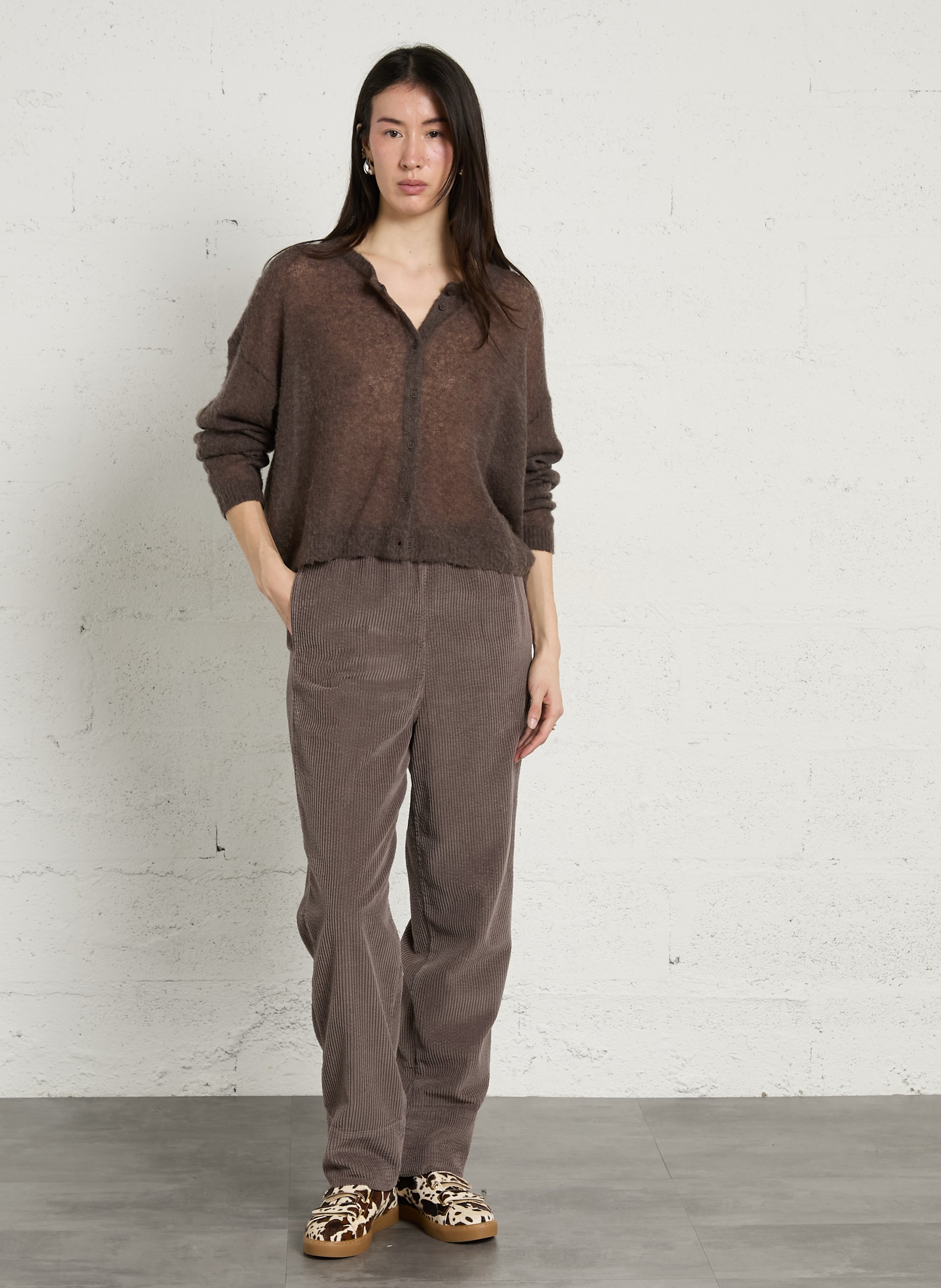 Pantalon large taille haute en velours côtelé padow AMERICAN VINTAGE Gris