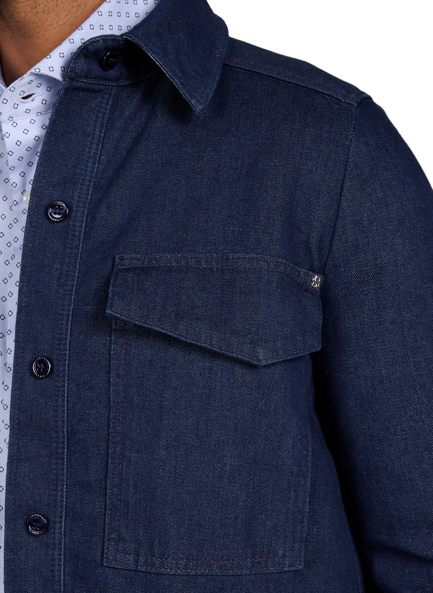 Chemise droite en denim de coton stretch BOSS Bleu