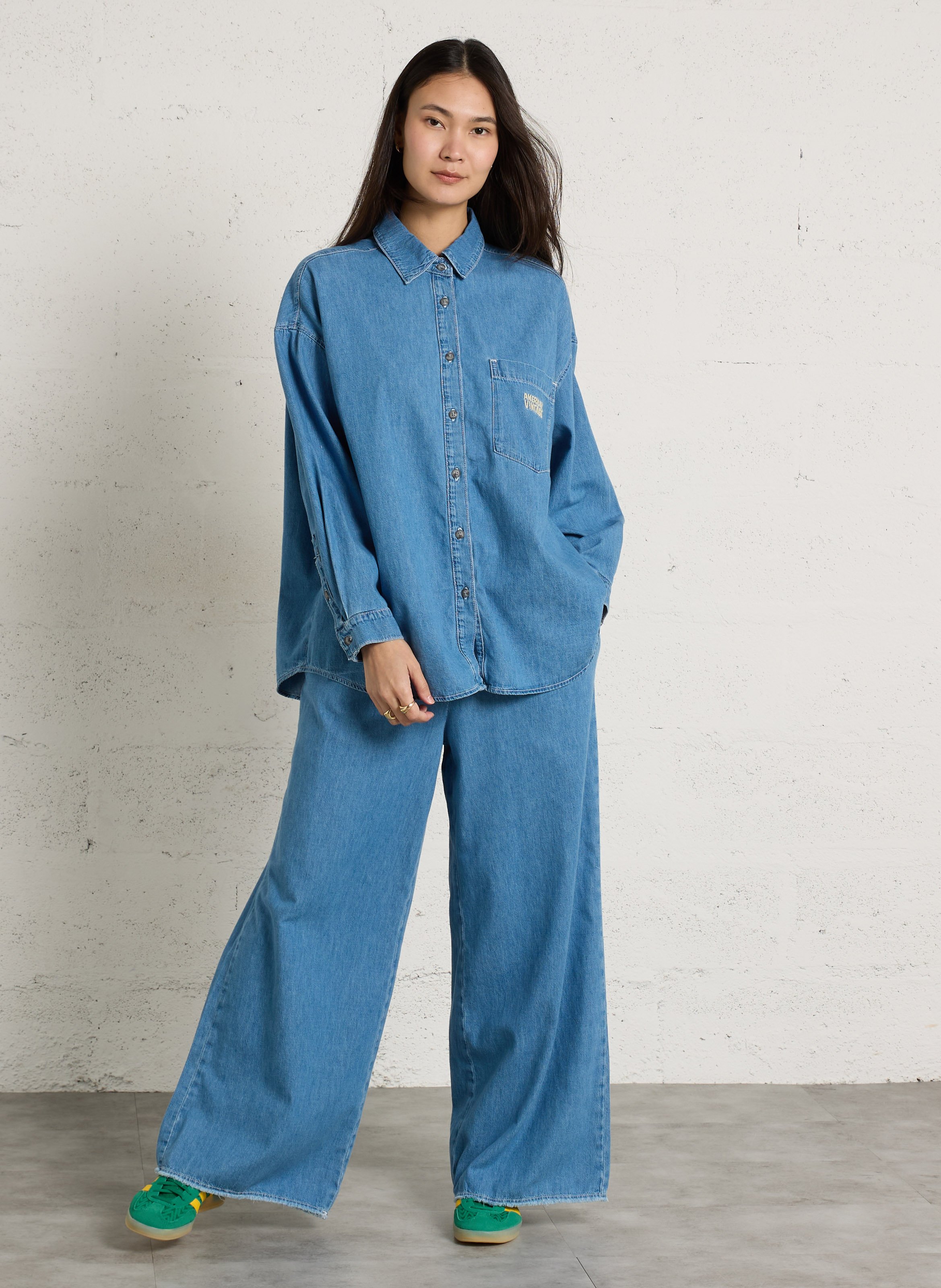 Jean large taille haute en coton izeway AMERICAN VINTAGE Bleu