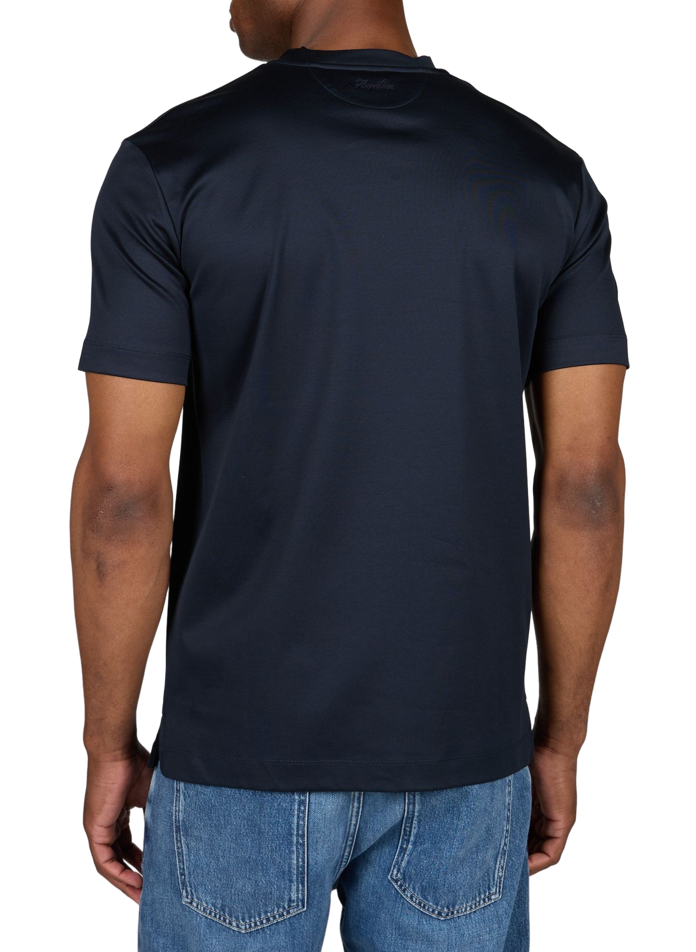 Effen T-shirt met ronde hals van katoen. AURELIEN Blauw