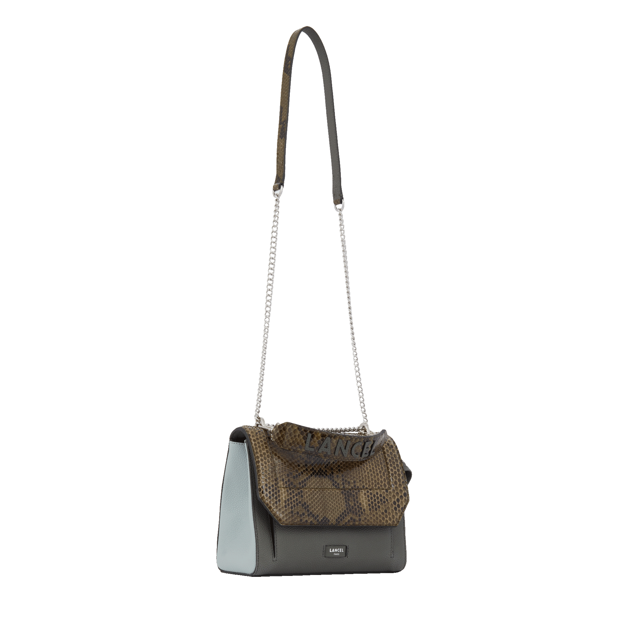 Sac rabat ninon de lancel en cuir de vachette graine & python LANCEL Gris