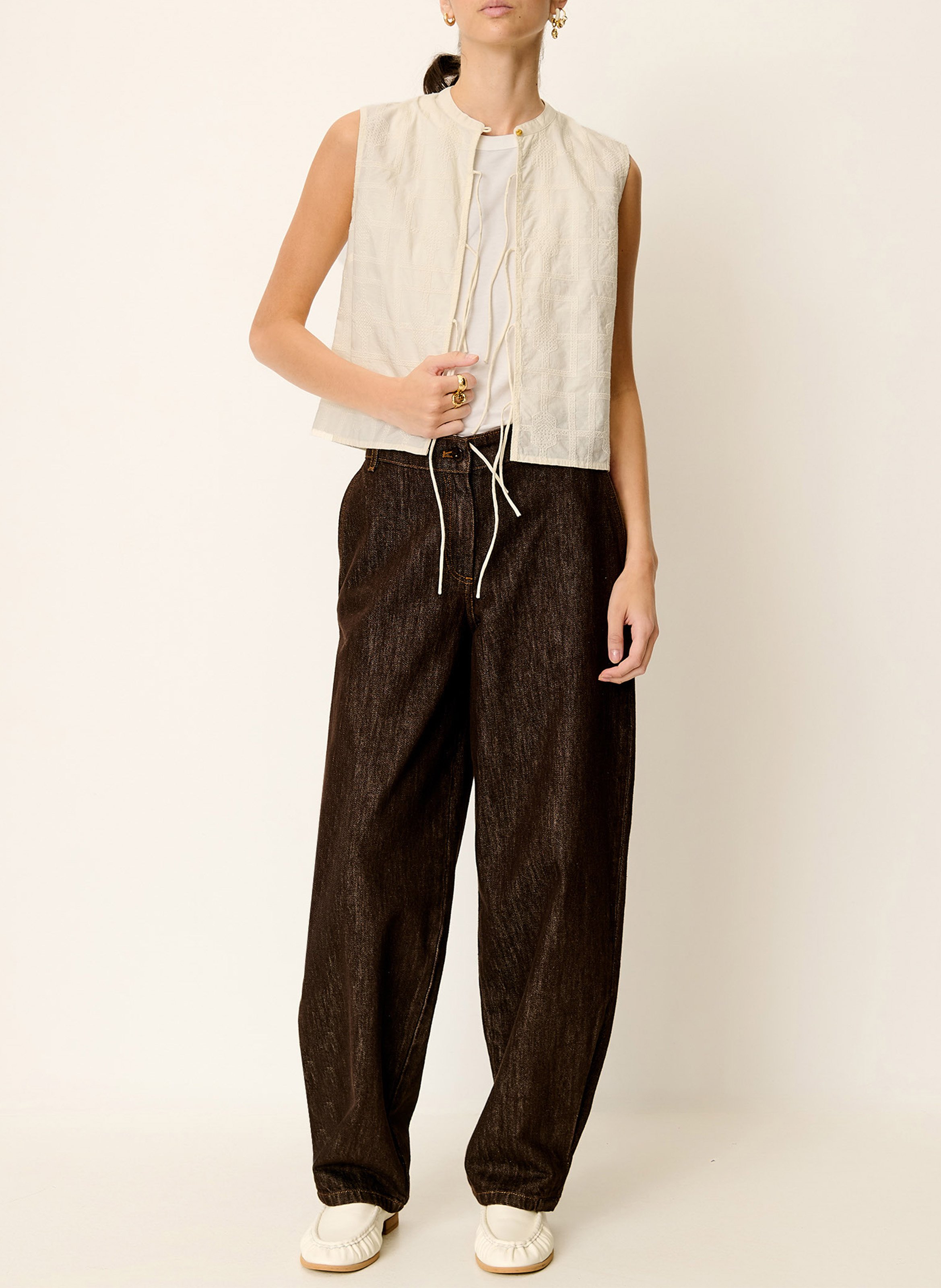 Top sans manches à motif résille janiece SESSUN Beige
