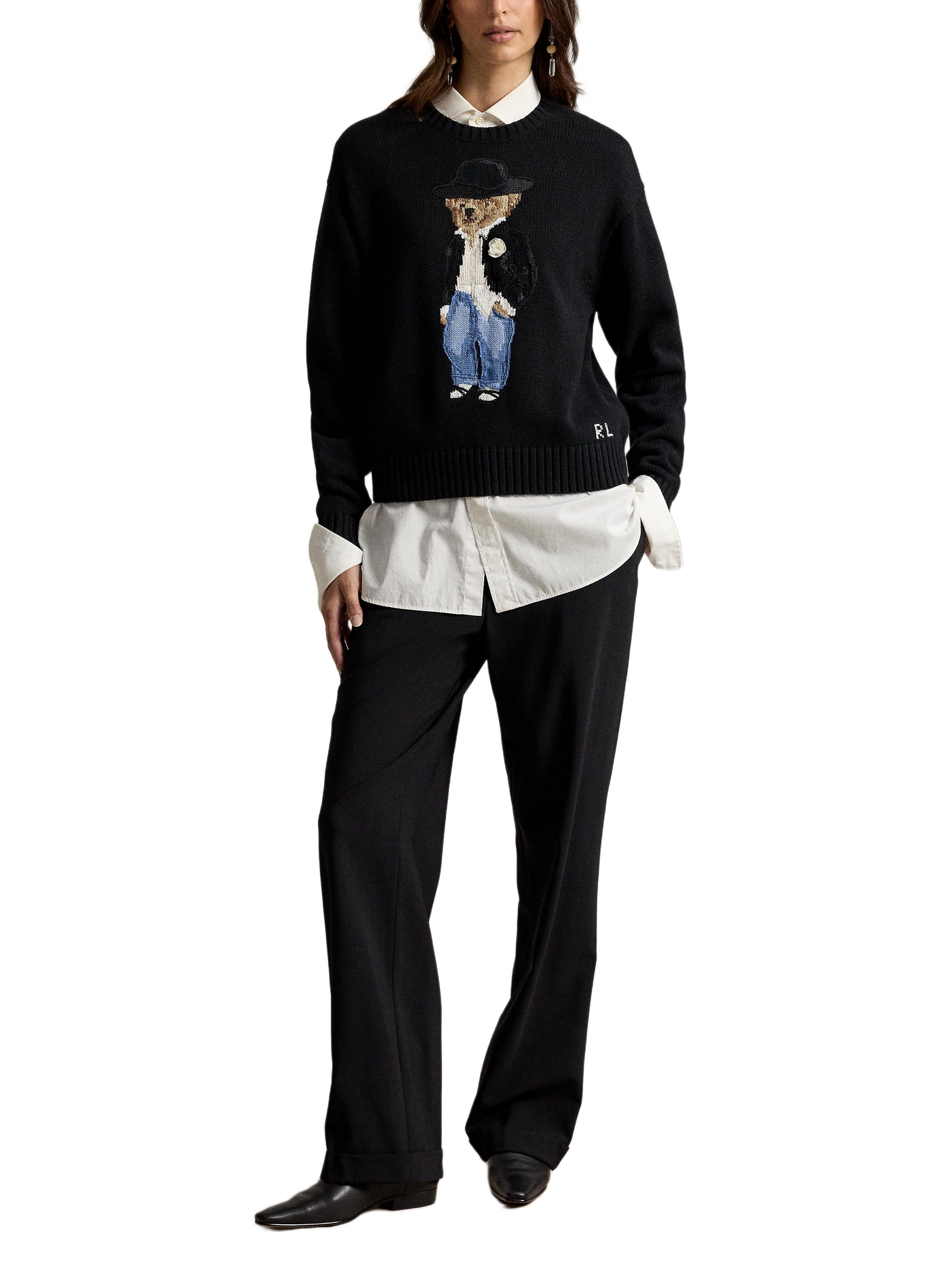 Straight crew-neck printed sweater POLO RALPH LAUREN Black