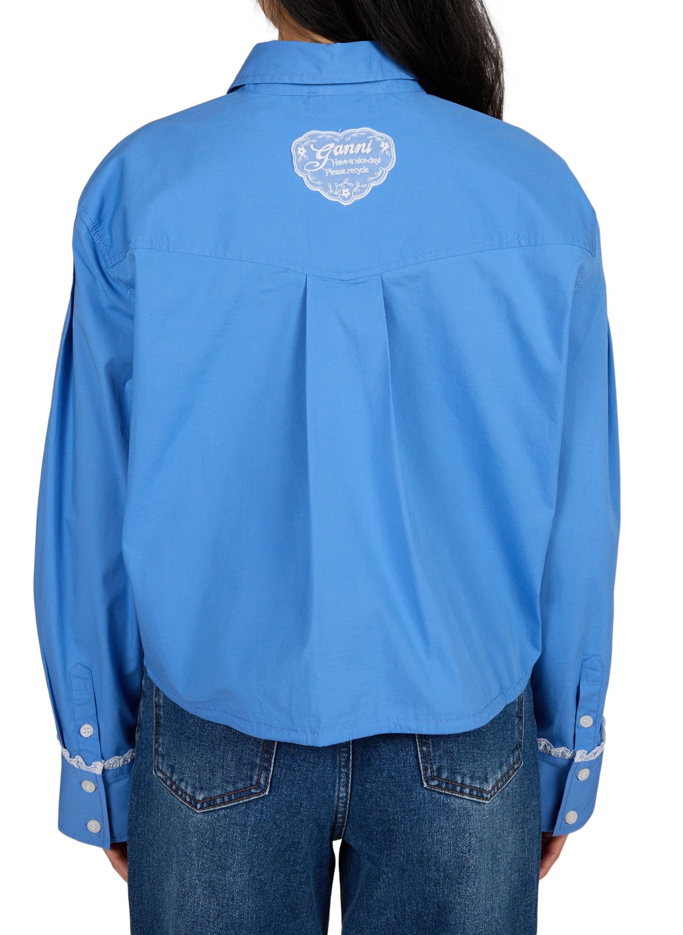 Embroidered shirt in blended cotton GANNI Blue