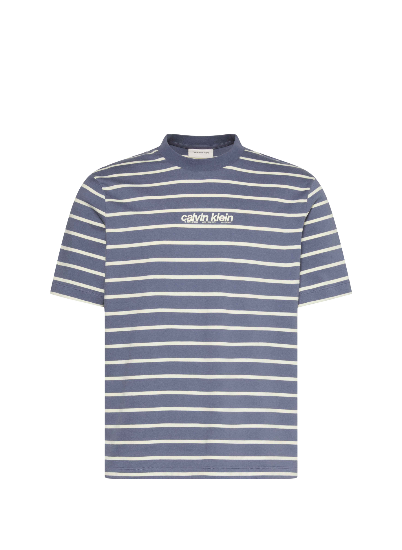 Camiseta recta de cuello redondo a rayas de algodón CALVIN KLEIN Azul