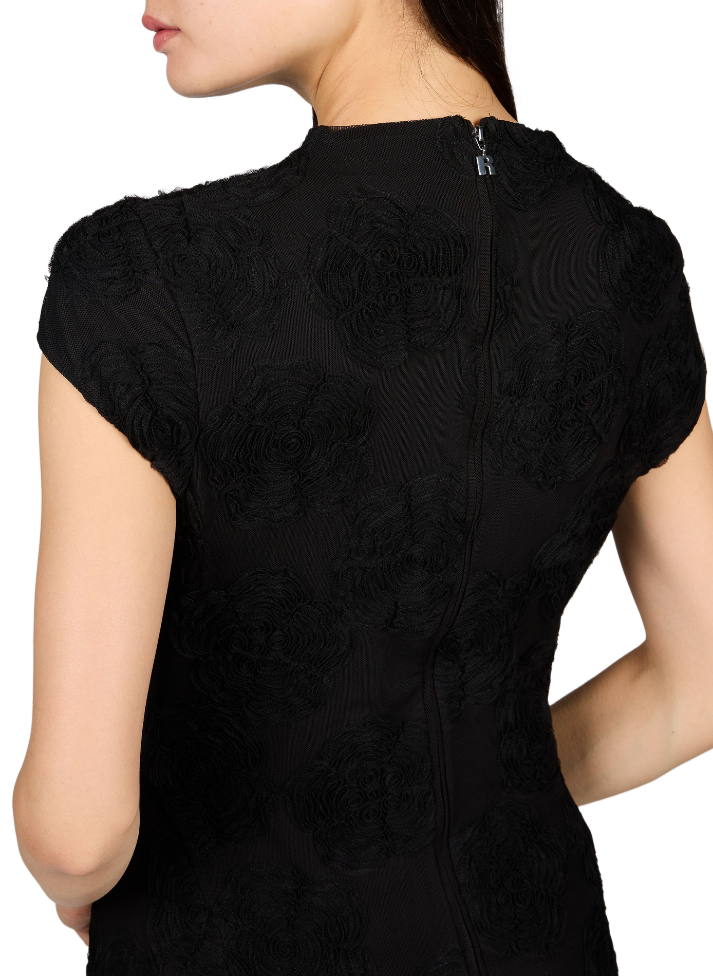 Maxikleid aus geblümtem Mesh ROTATE Schwarz