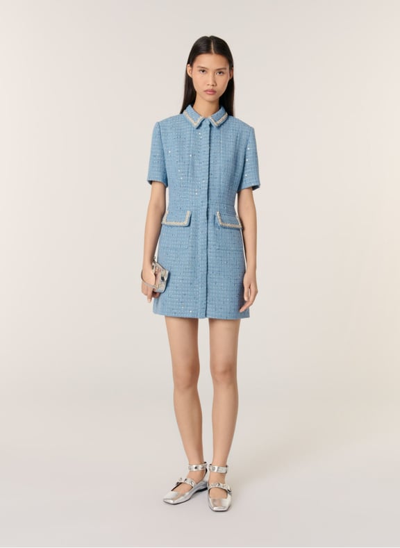 Robe courte en tweed Bleu by MAJE MAJE Robe courte en tweed Bleu