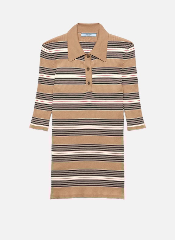 Polo en coton rayé Marron by PRADA PRADA Polo en coton rayé Marron