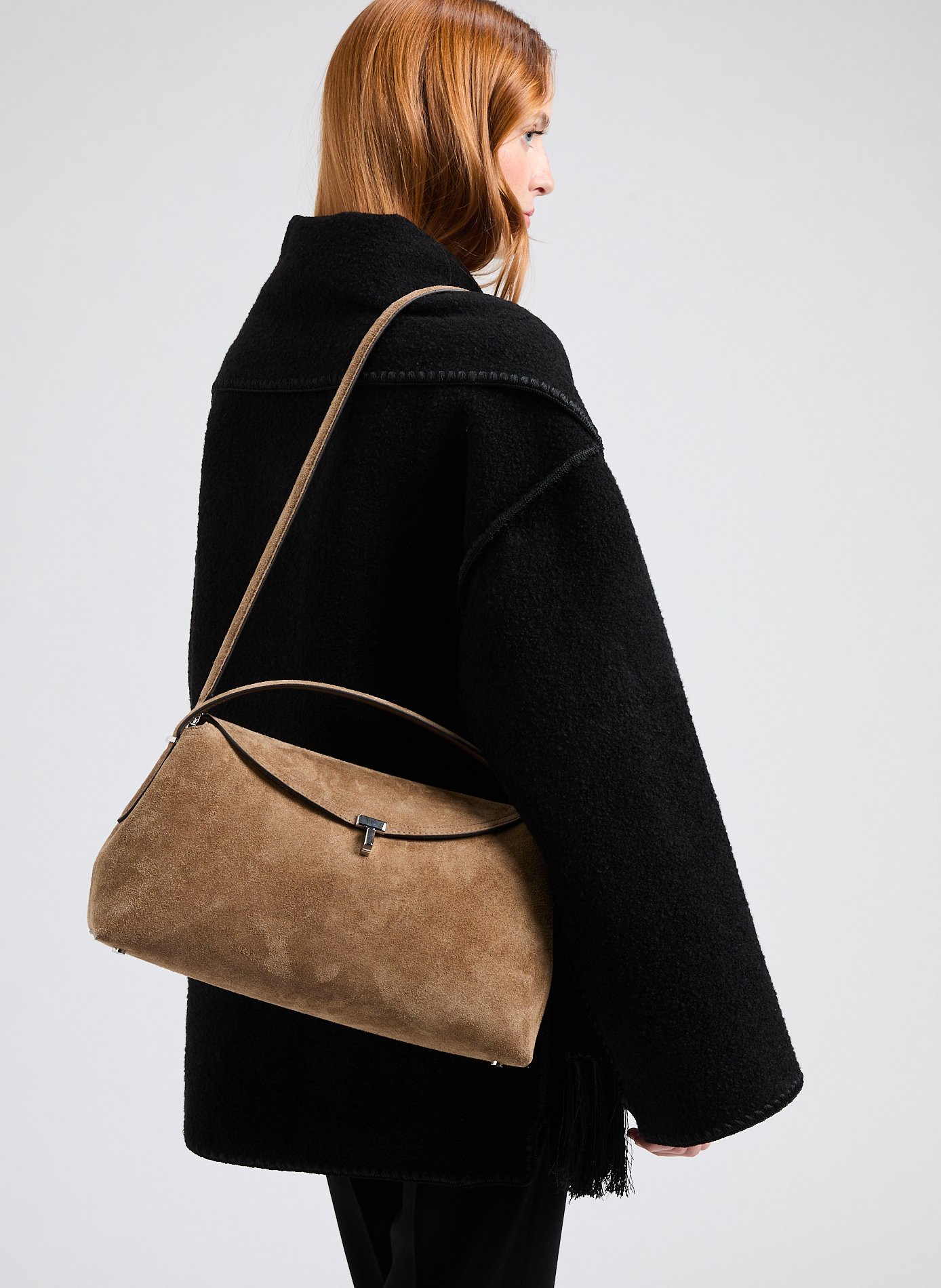 Suede leather T-lock bag TOTEME Brown