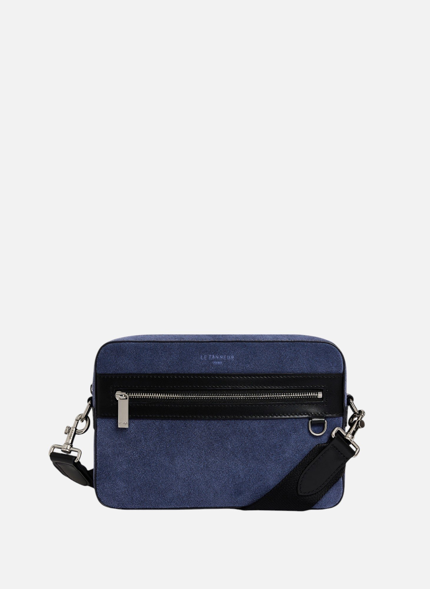 LE TANNEUR Petite sacoche emile en cuir suède effet denim Noir