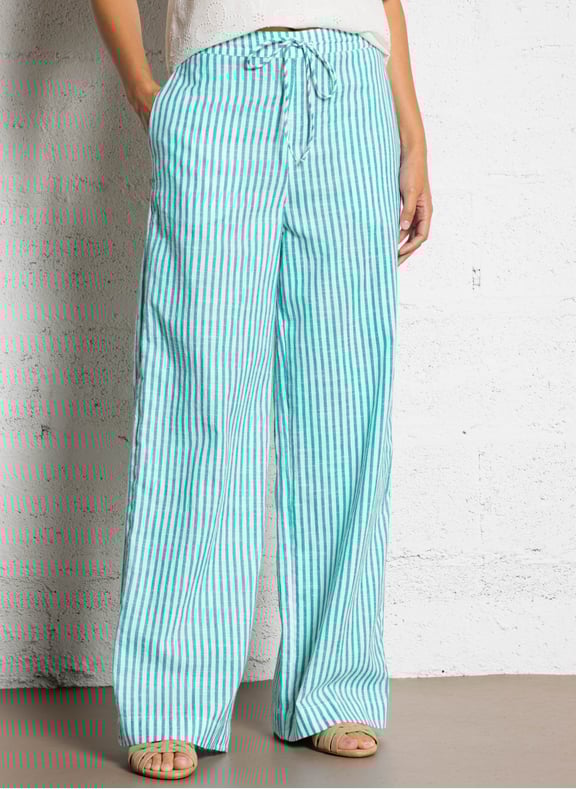 Pantalon rayé droit en coton prune Vert by MAISON 123 MAISON 123 Pantalon rayé droit en coton prune Vert