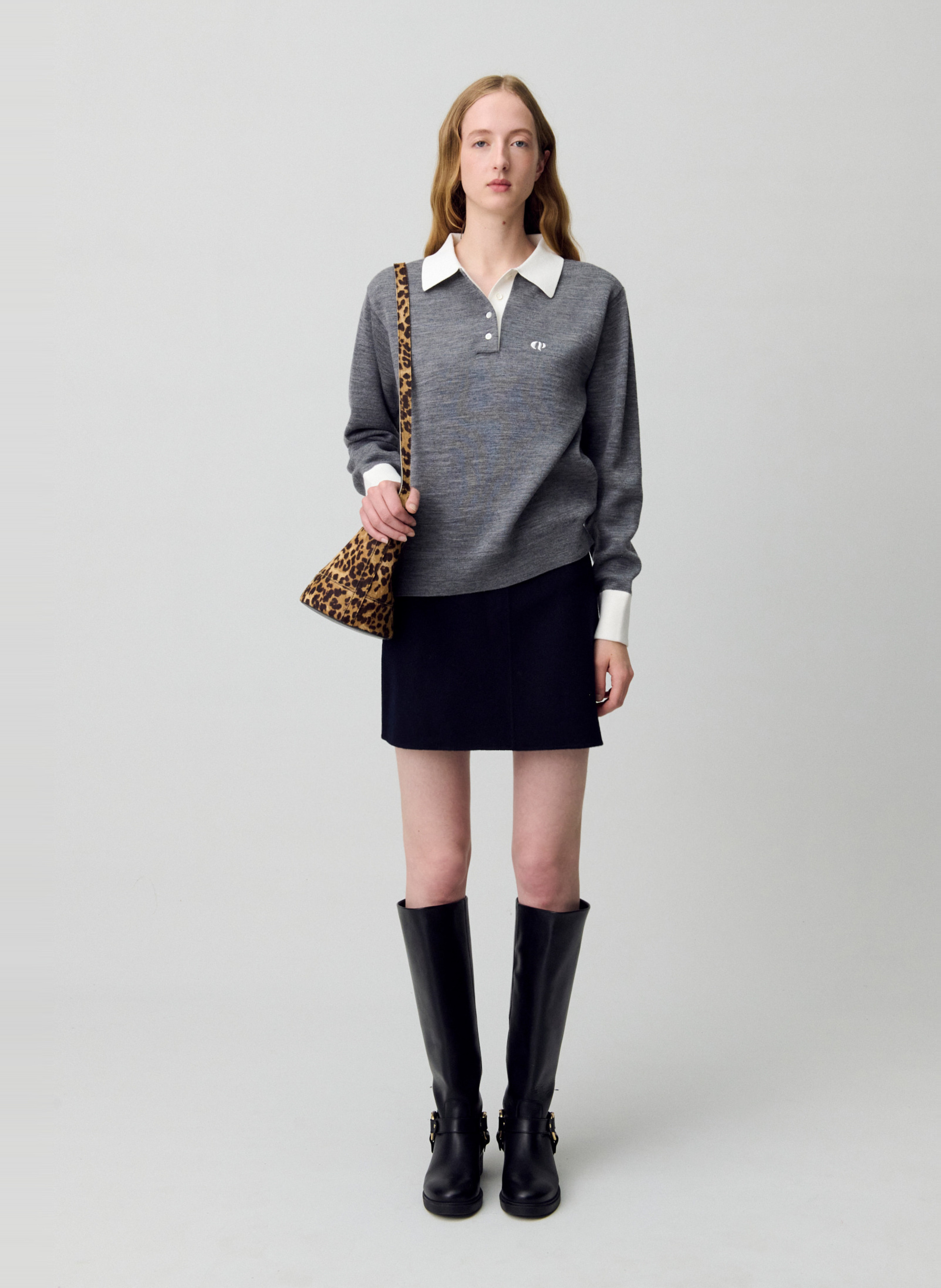 Pull col polo CLAUDIE PIERLOT Gris