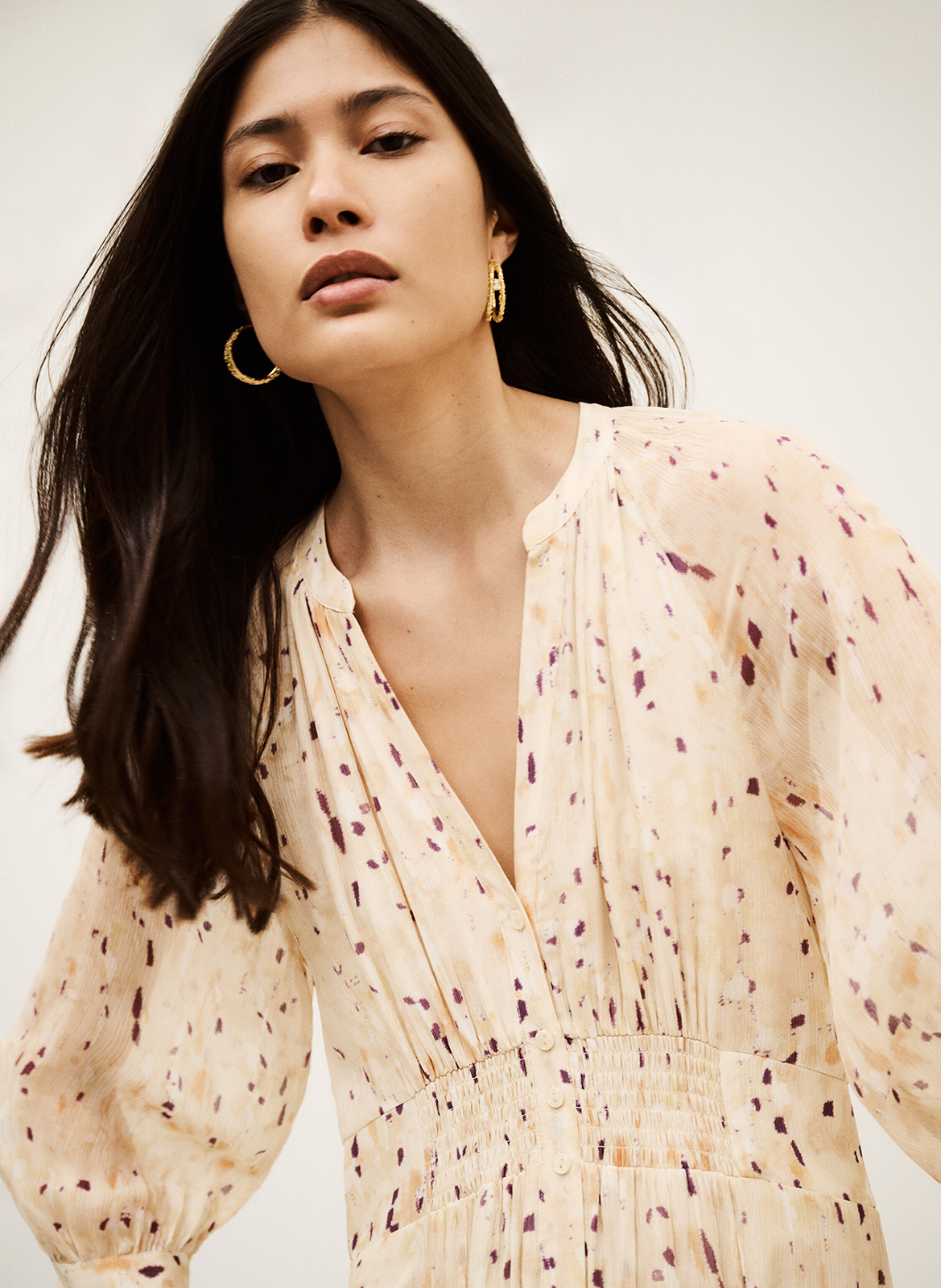 Robe midi col tunisien imprimée karla BA&SH Beige