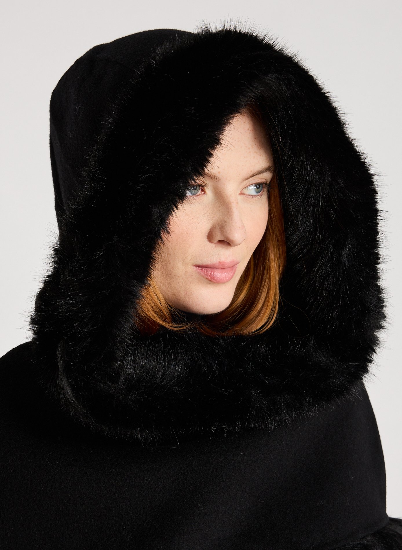 Marta hooded cape with faux fur effect in wool BY MALENE BIRGER Black