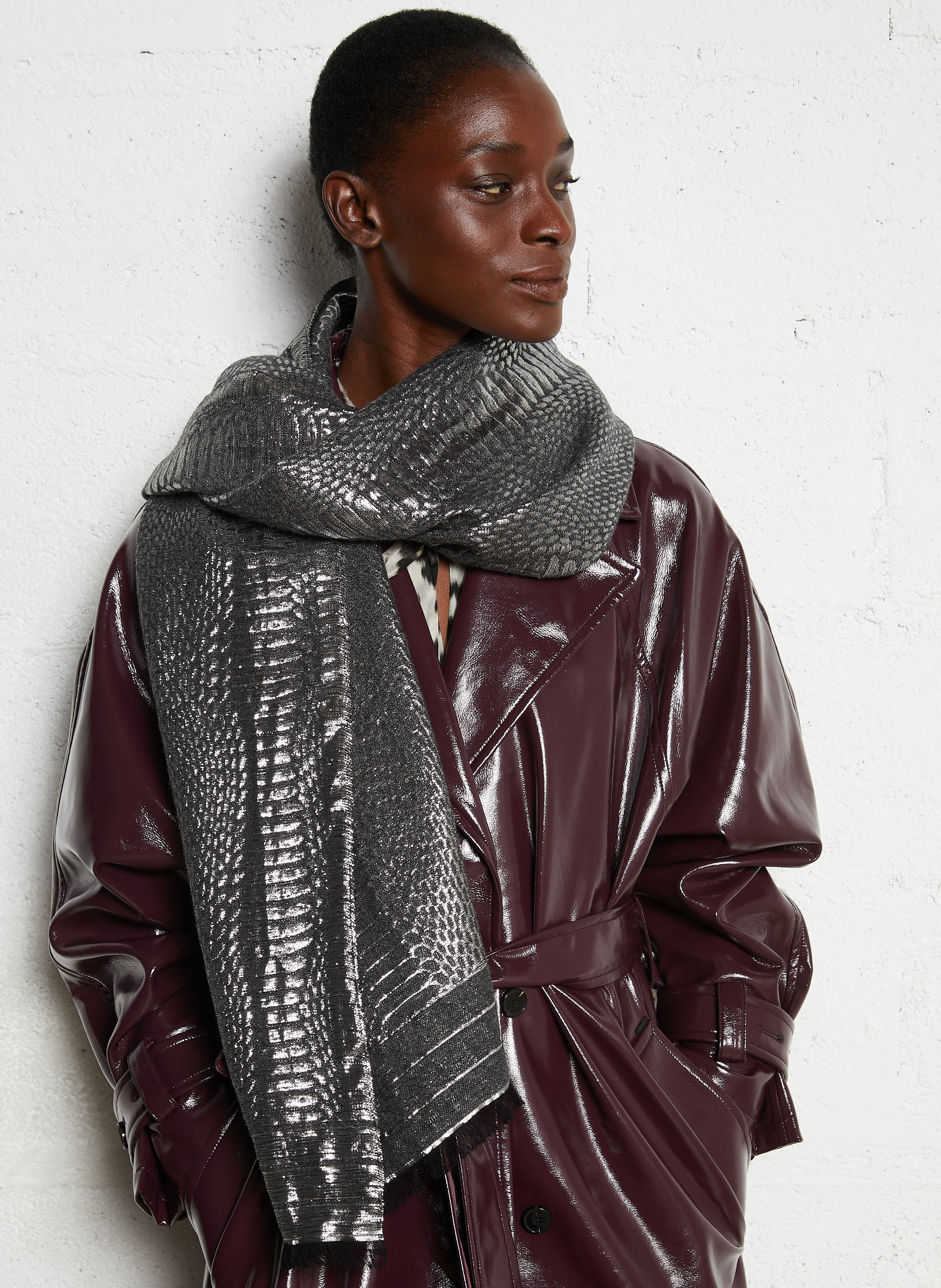 Foulard jacquard motif python IKKS Gris