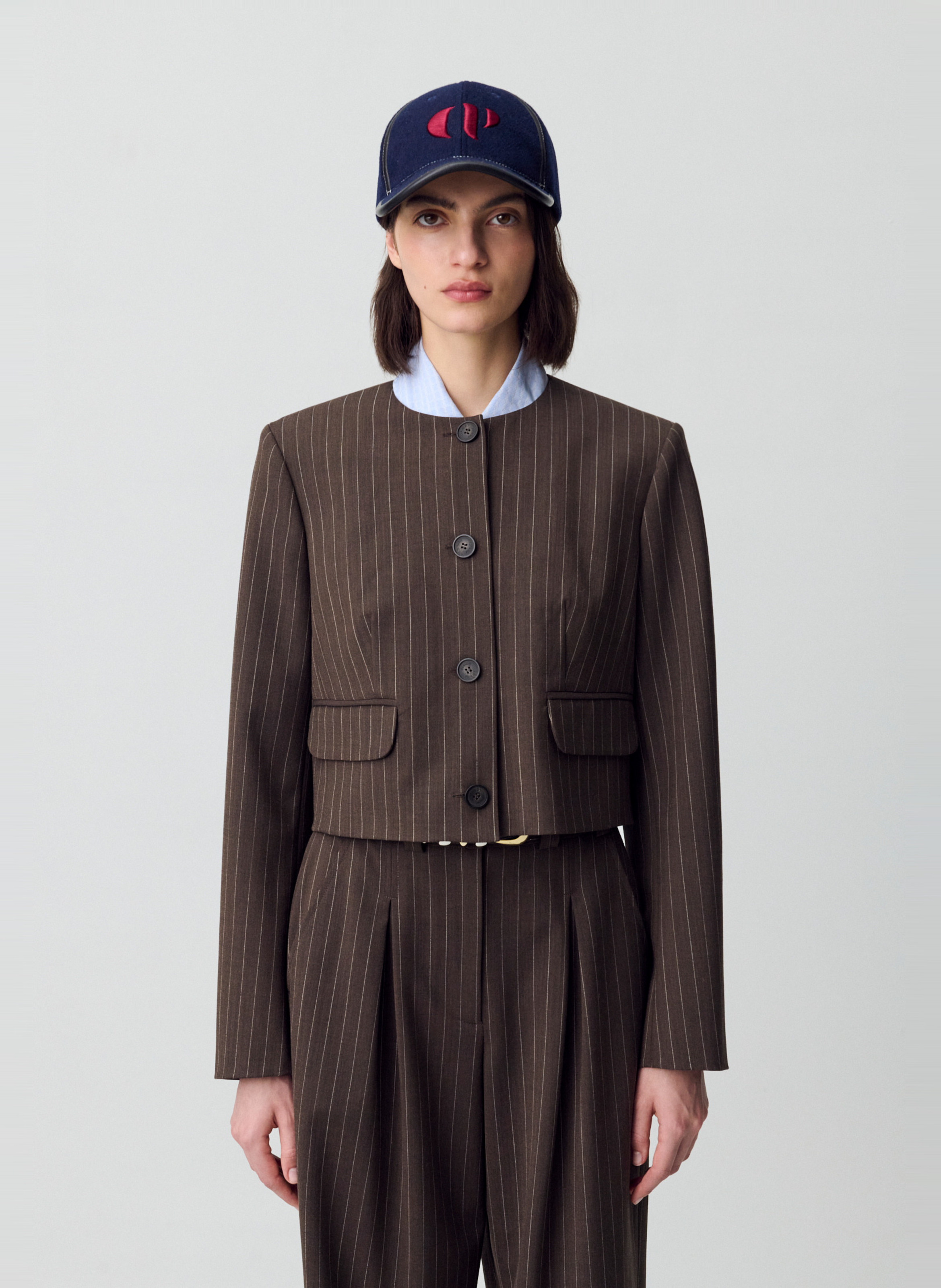 Veste oversize col rond à rayures vadim CLAUDIE PIERLOT Marron