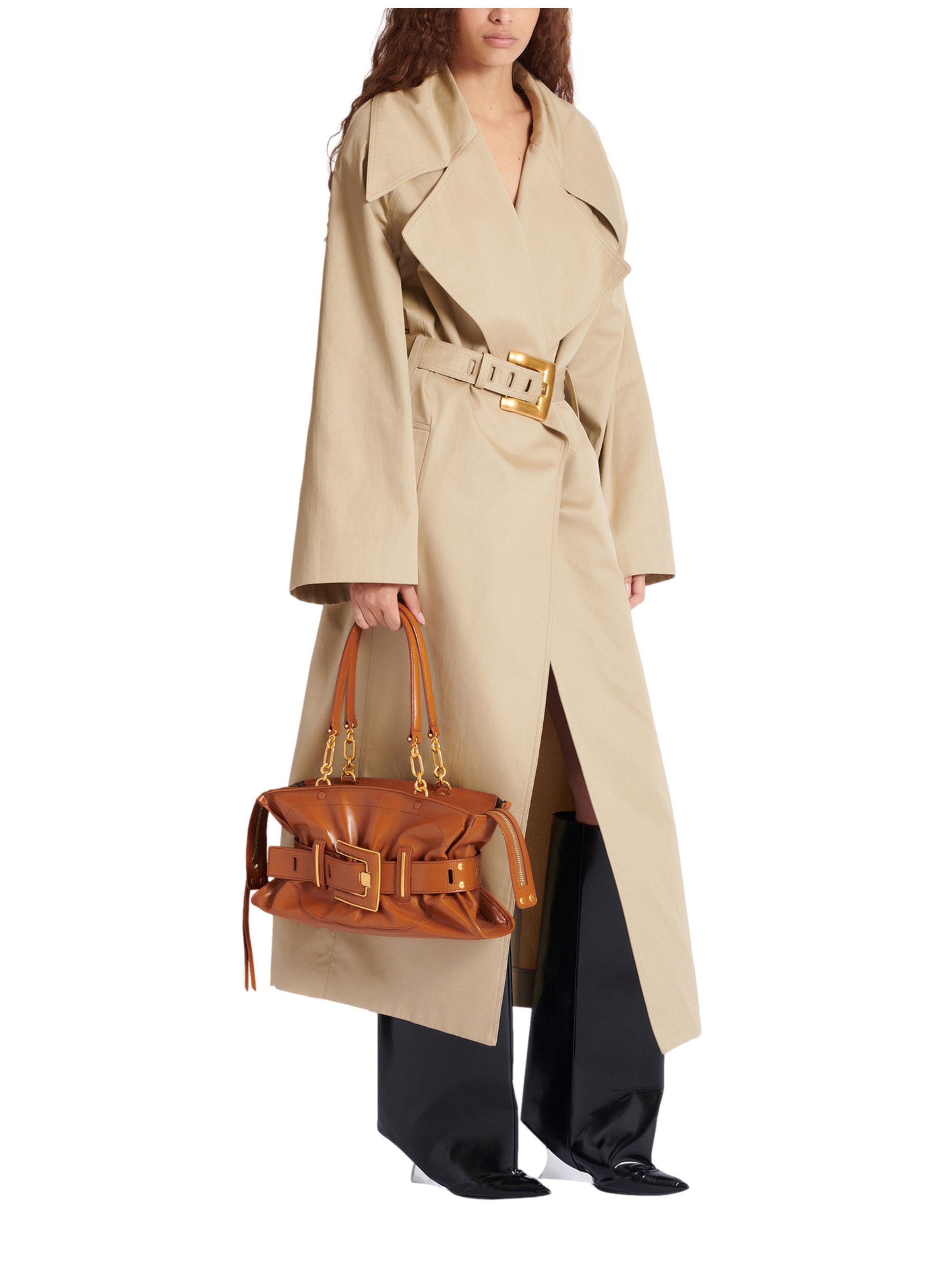 Sac anthem medium en cuir de veau embossé BALMAIN Marron