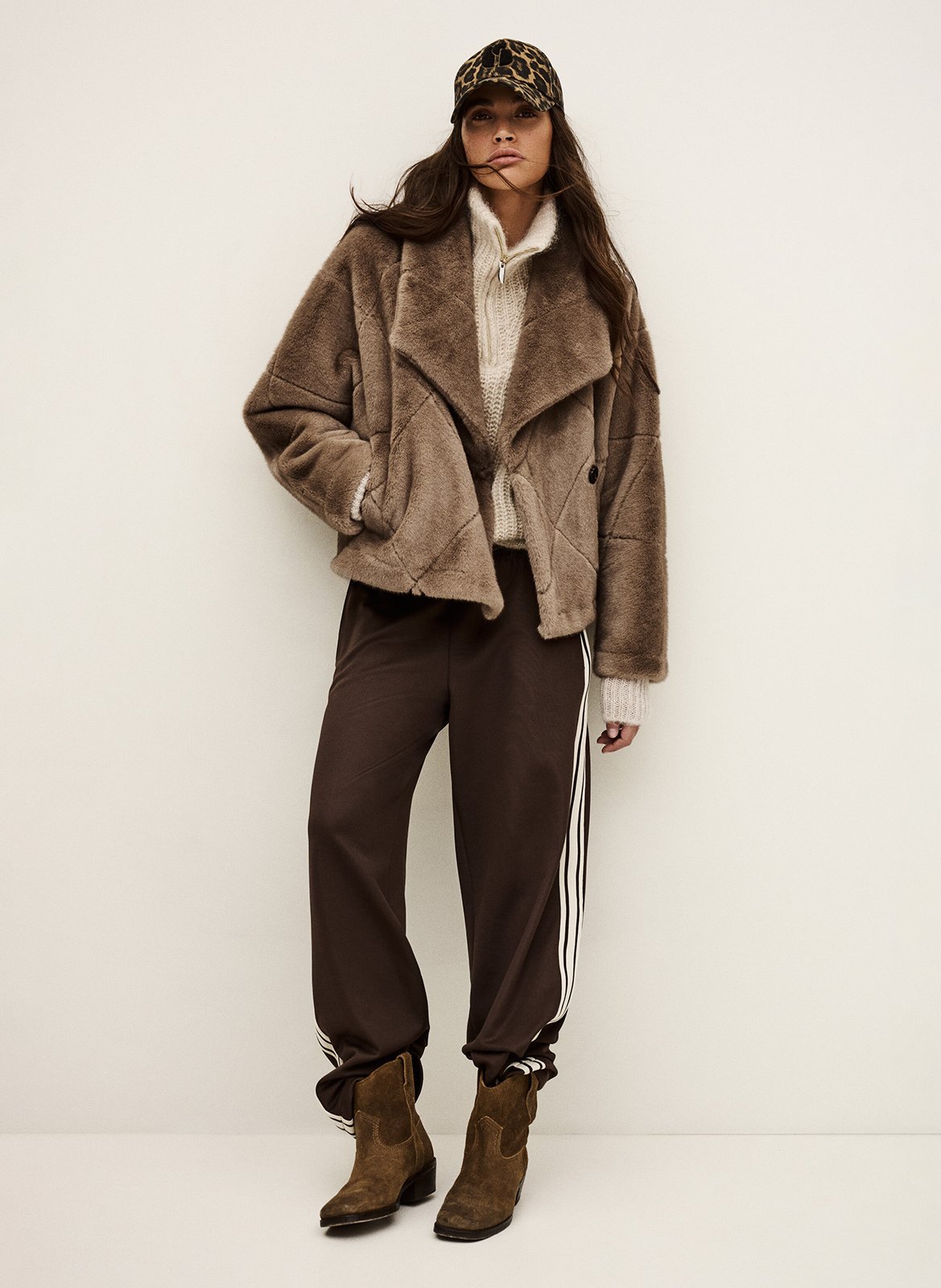 Manteau large col à revers effet fourrure pinie BA&SH Marron