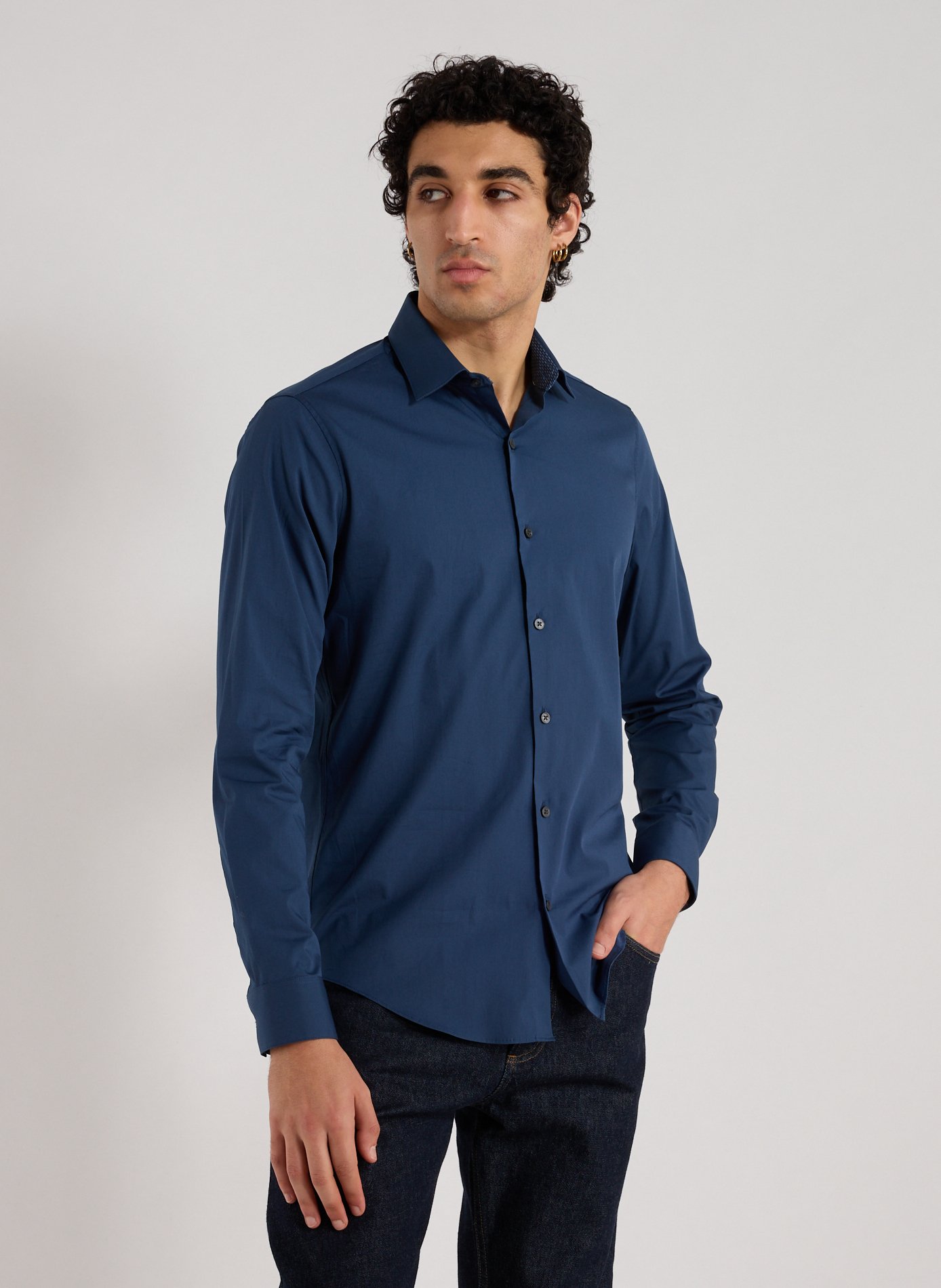 CALVIN KLEIN Slim cotton-blend shirt Blue