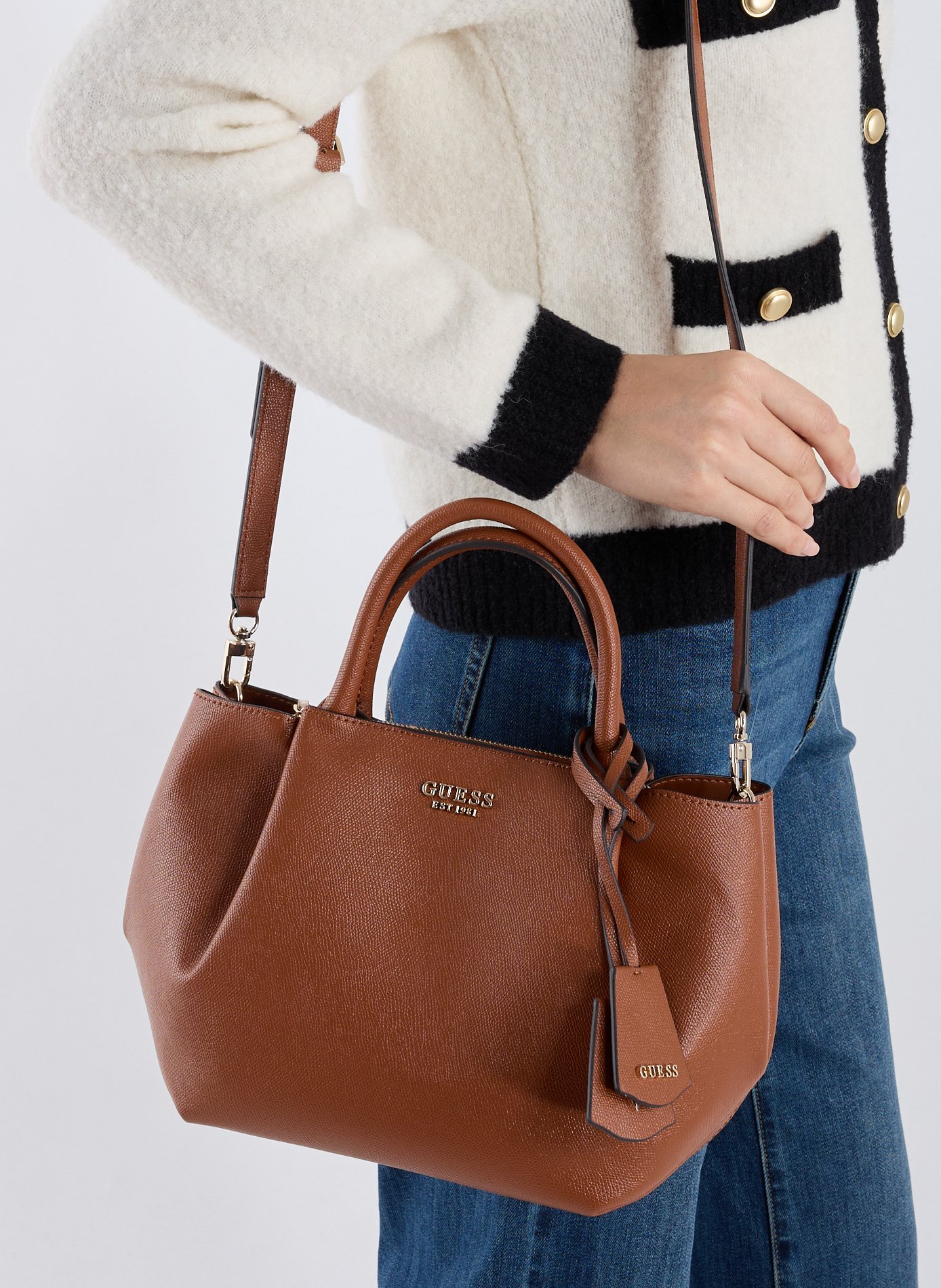 Sac à main zippé double anse GUESS Marron