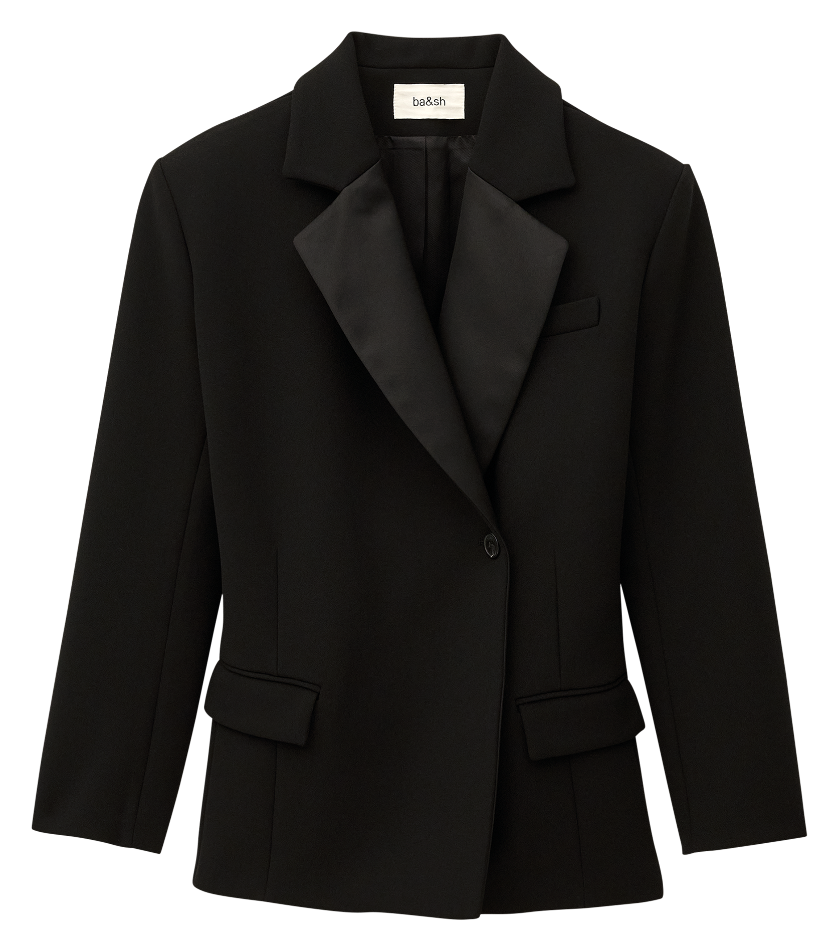 Veste tailleur droite à revers satinés lalo BA&SH Noir