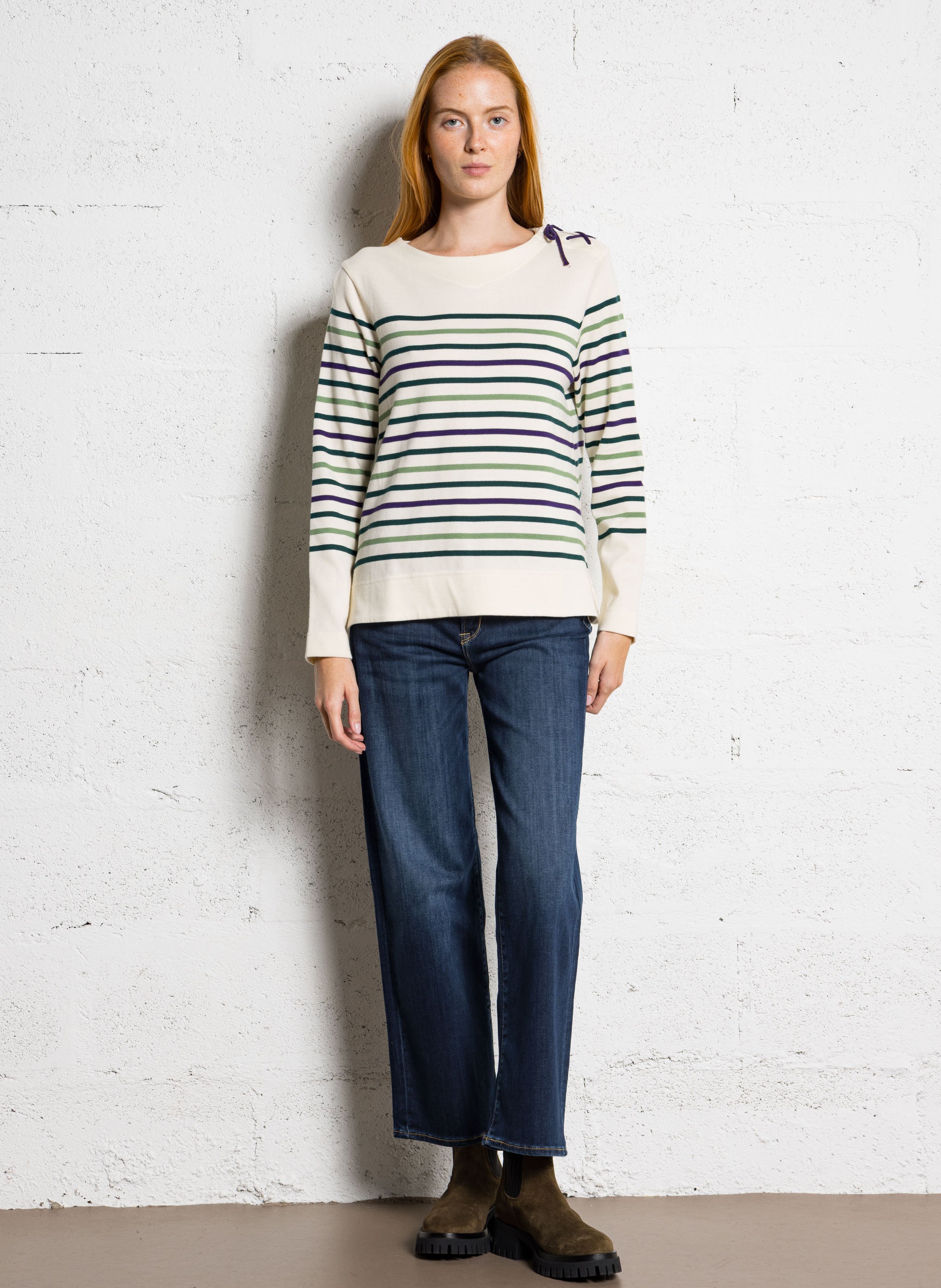 Top manches longues à rayures en coton ARMOR-LUX Beige