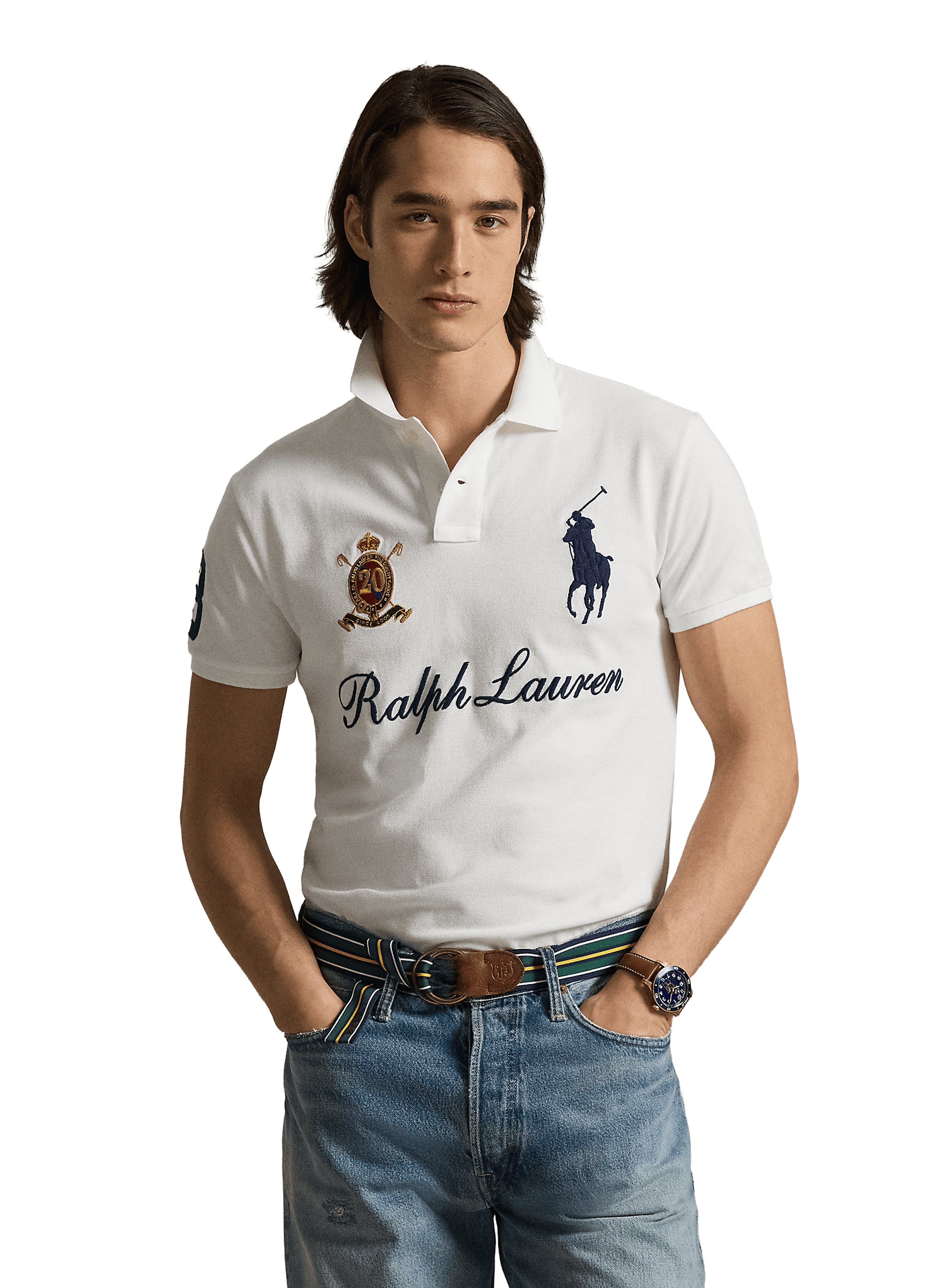 Polo slim manches courtes à écussons POLO RALPH LAUREN Blanc