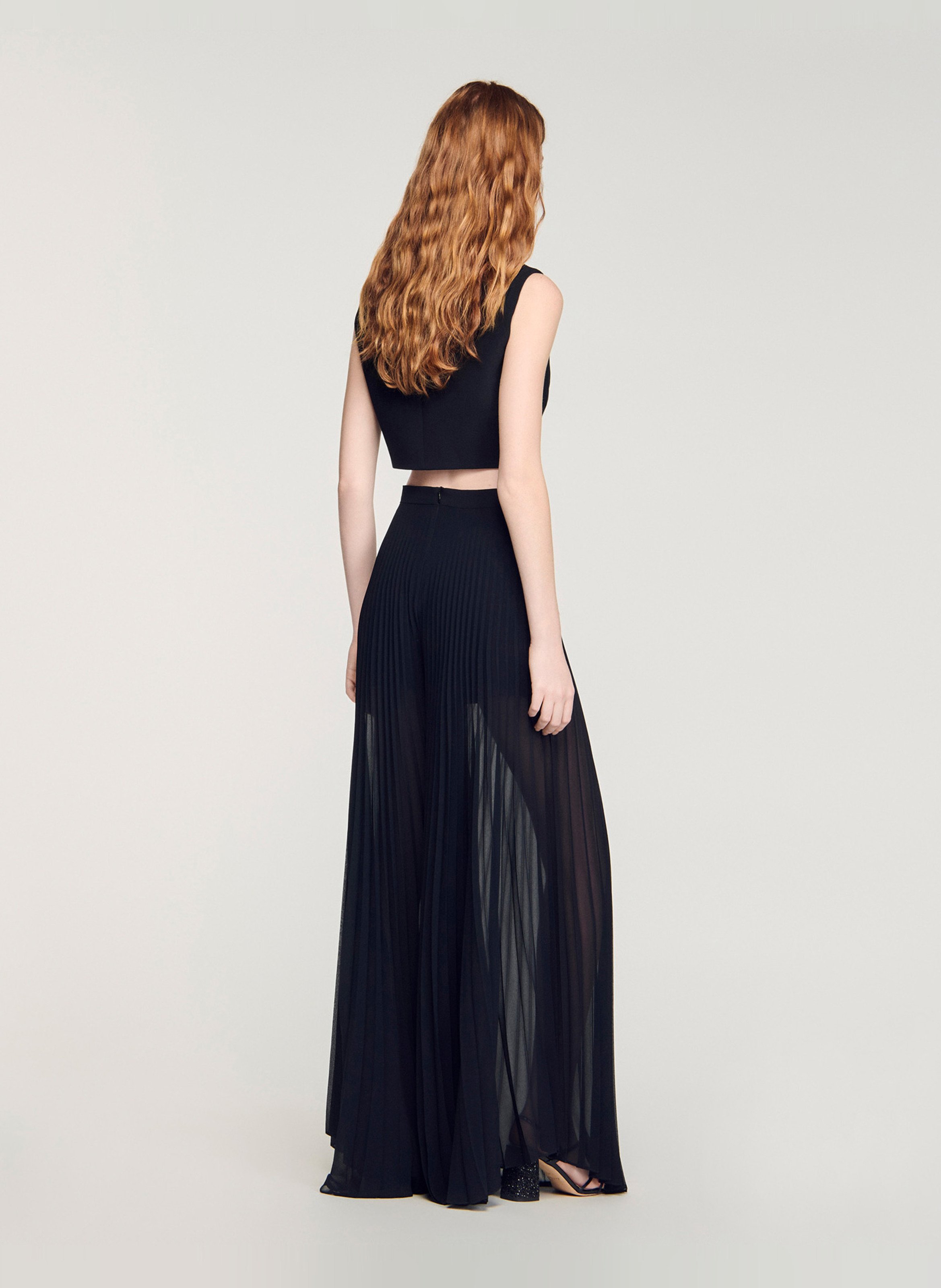 Pantalon large plissé taille haute SANDRO Noir