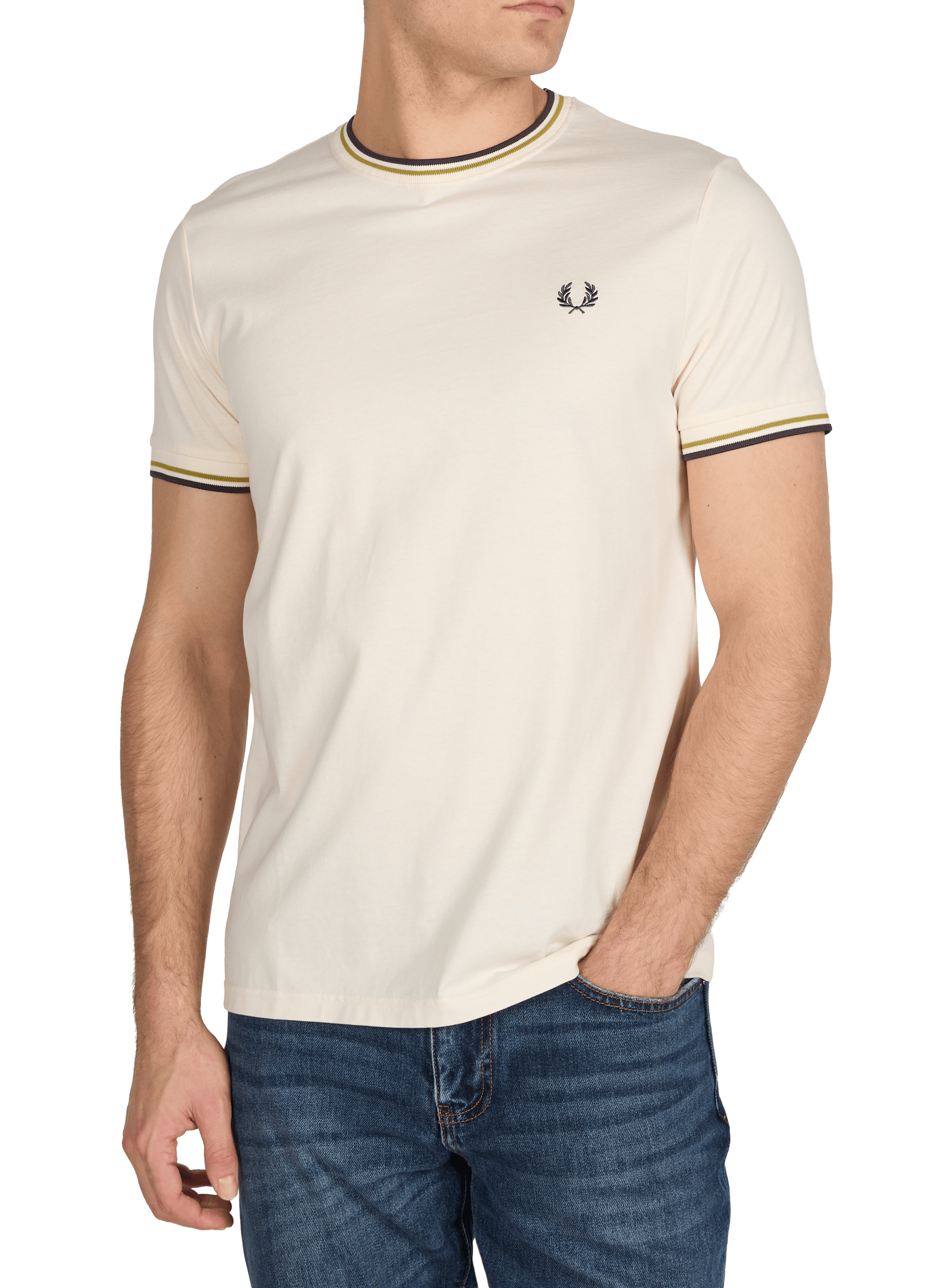 T-shirt uni à col rond en coton FRED PERRY Beige
