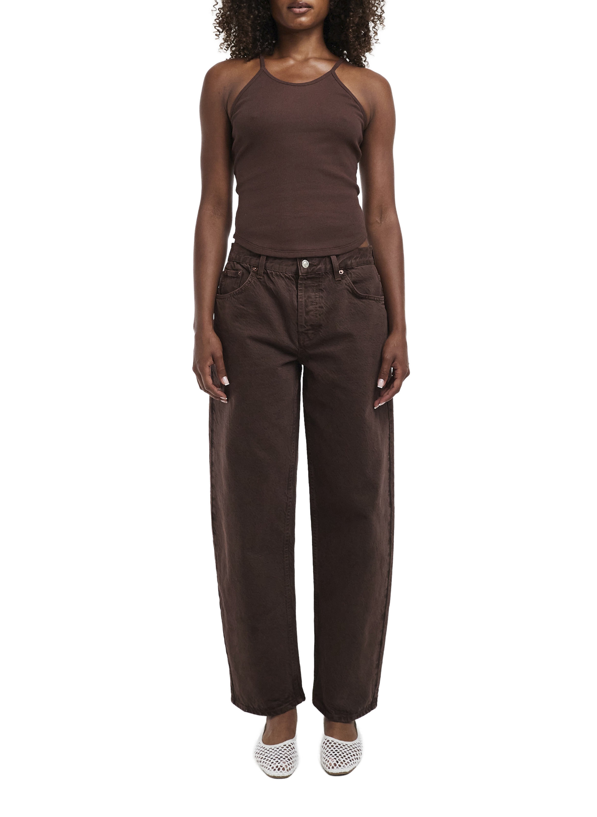 Baggy cotton jeans TOPSHOP Brown