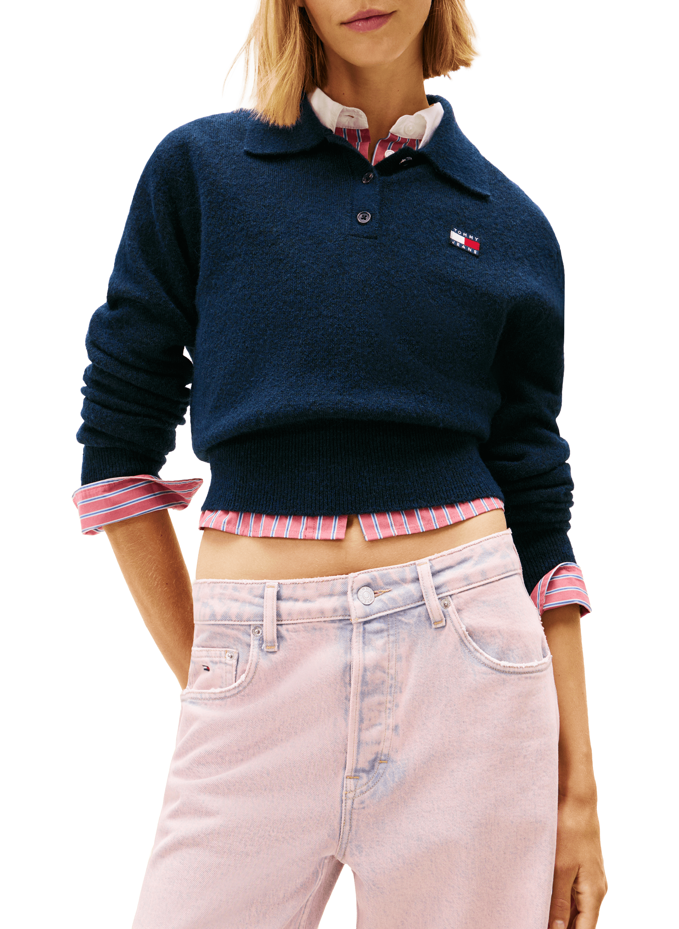 Pull court à col polo TOMMY HILFIGER Bleu