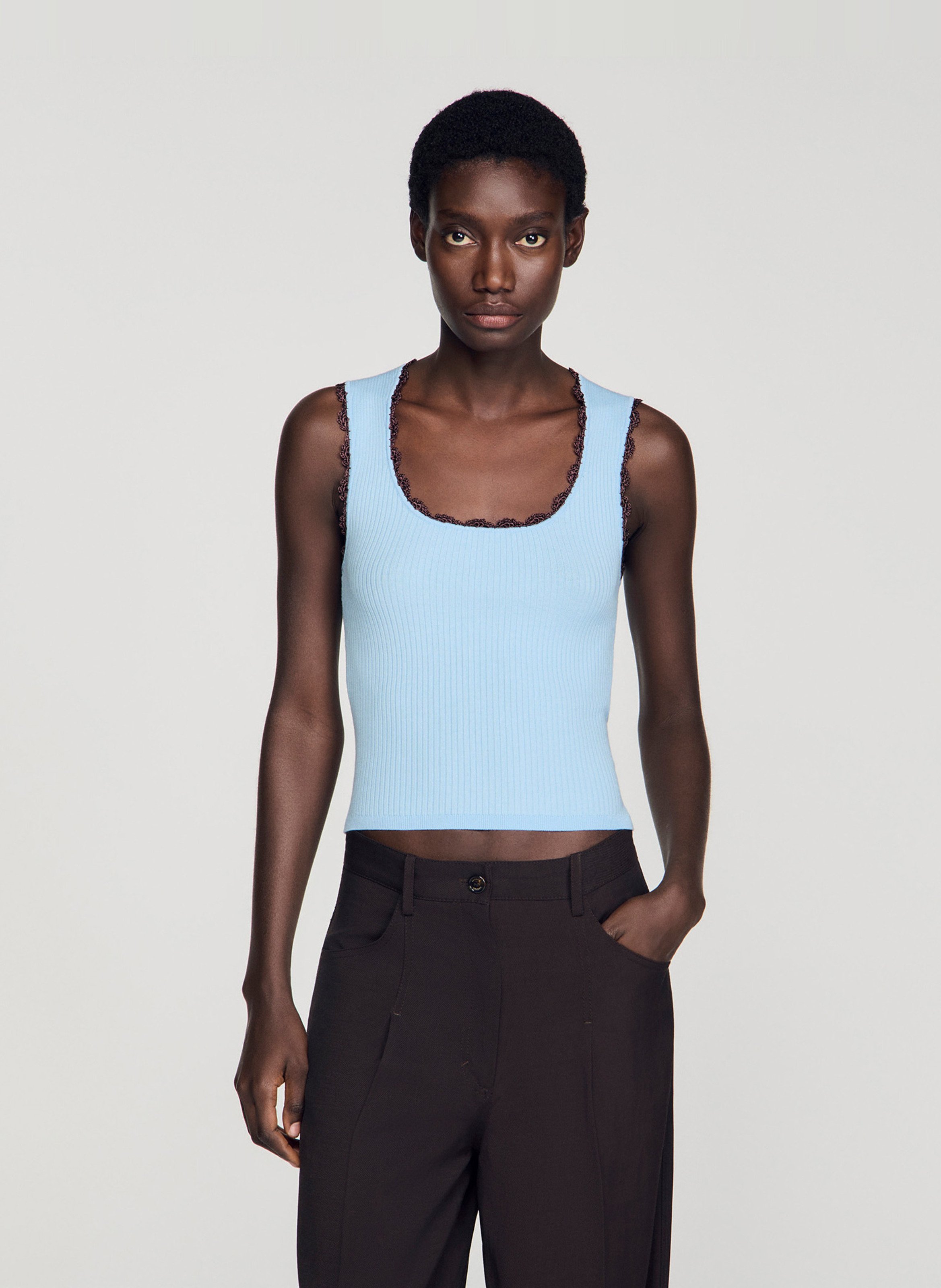 Top en maille côtelé SANDRO Bleu