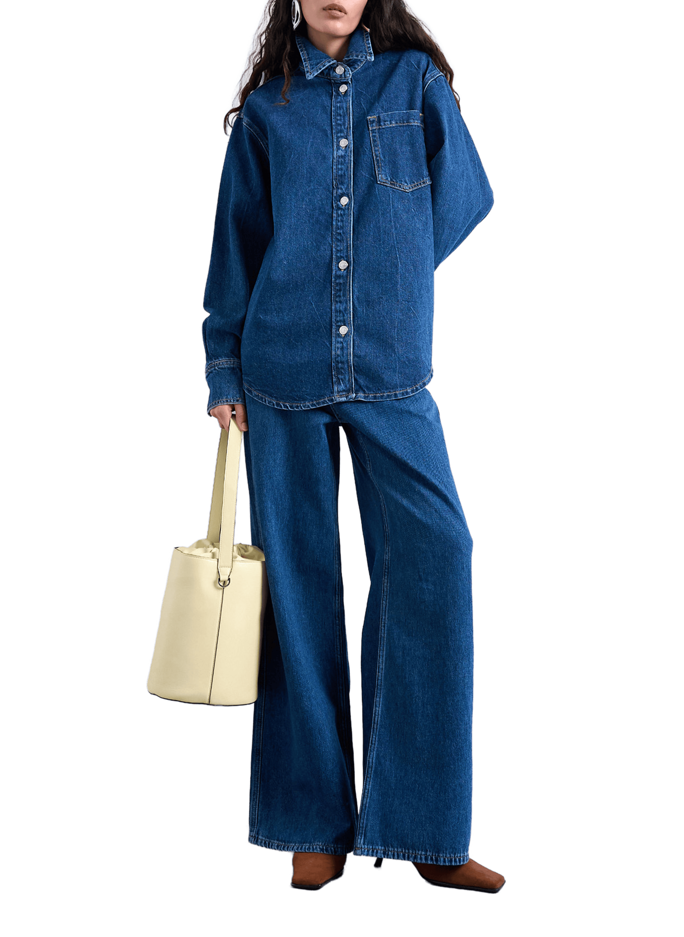 Denim jacket with classic collar in cotton TOPSHOP Blue