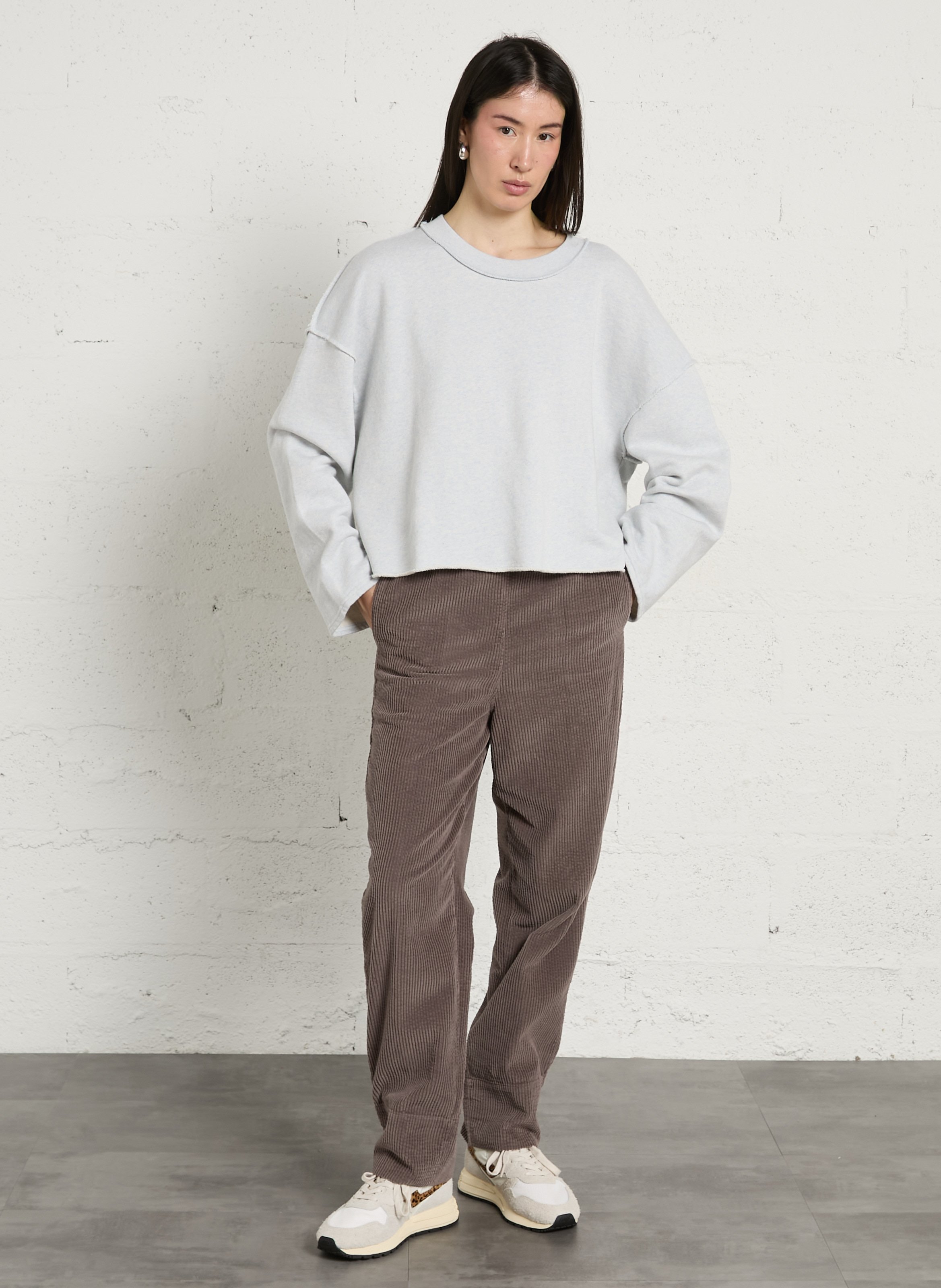 Pantalon large taille haute en velours côtelé padow AMERICAN VINTAGE Gris