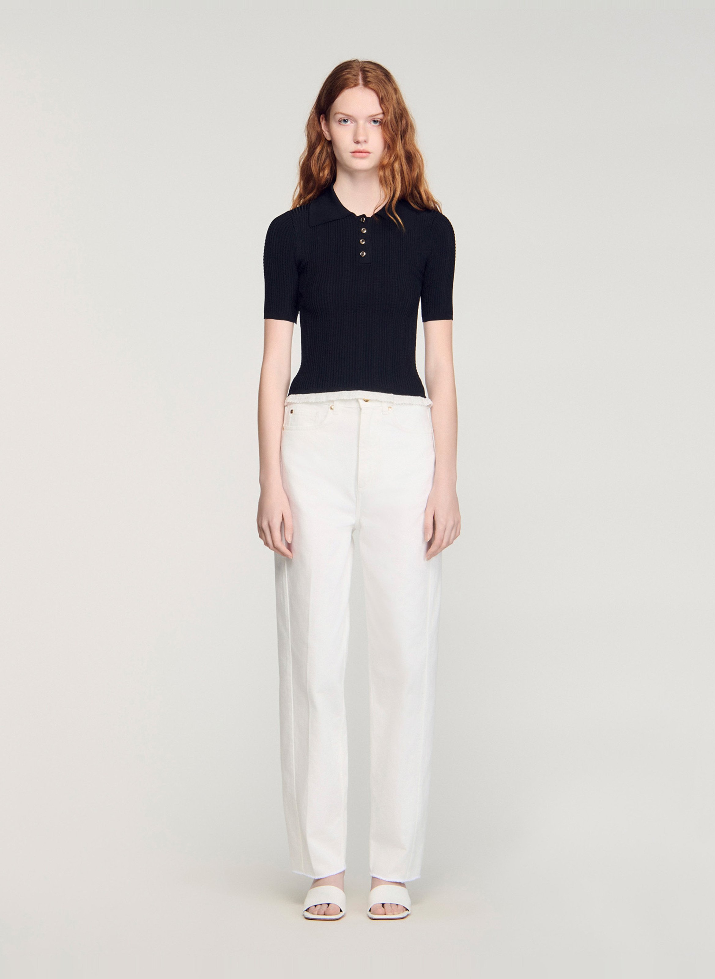 Top col polo SANDRO Noir