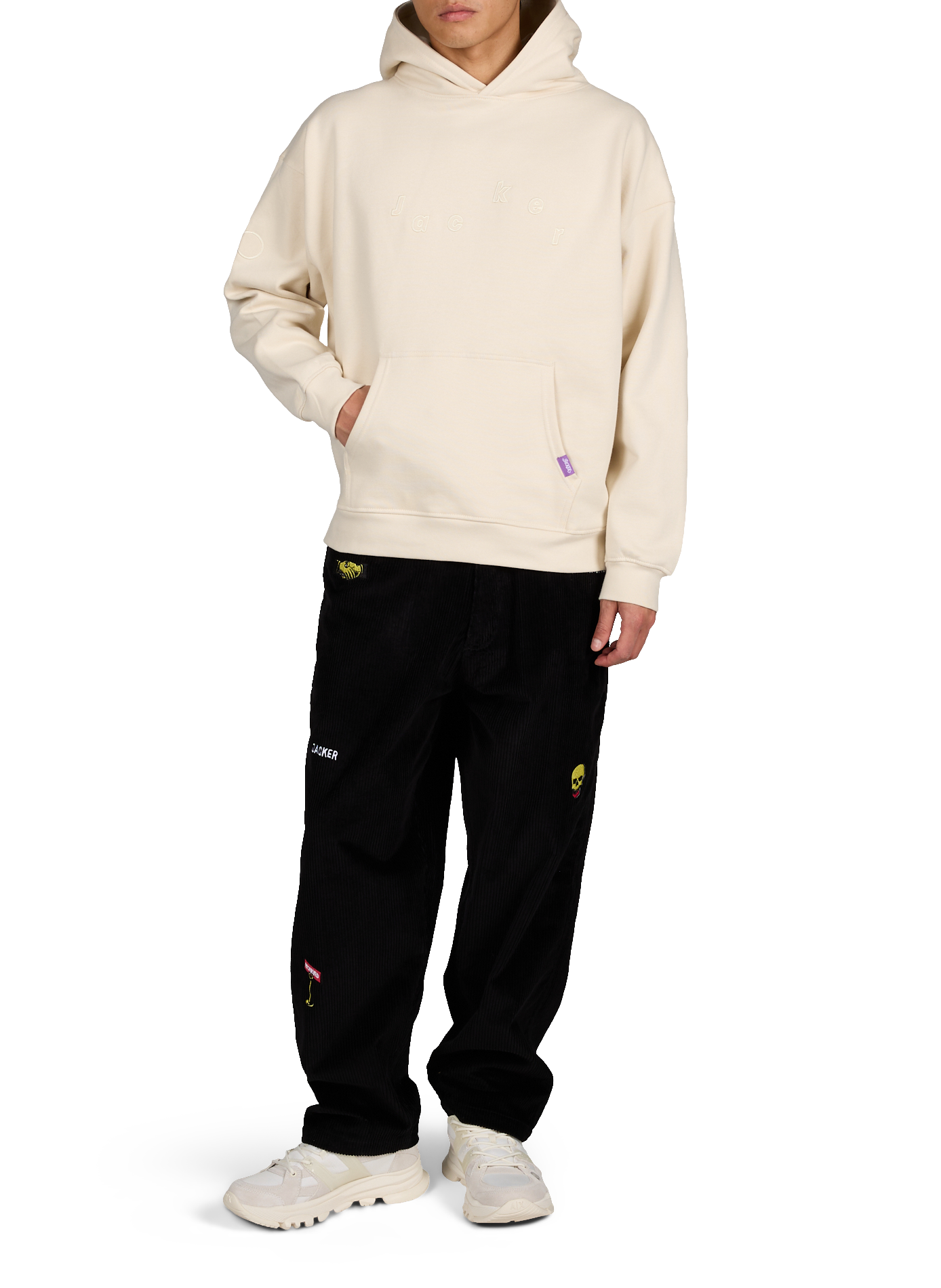 Sweat à capuche brodé en coton JACKER. Beige