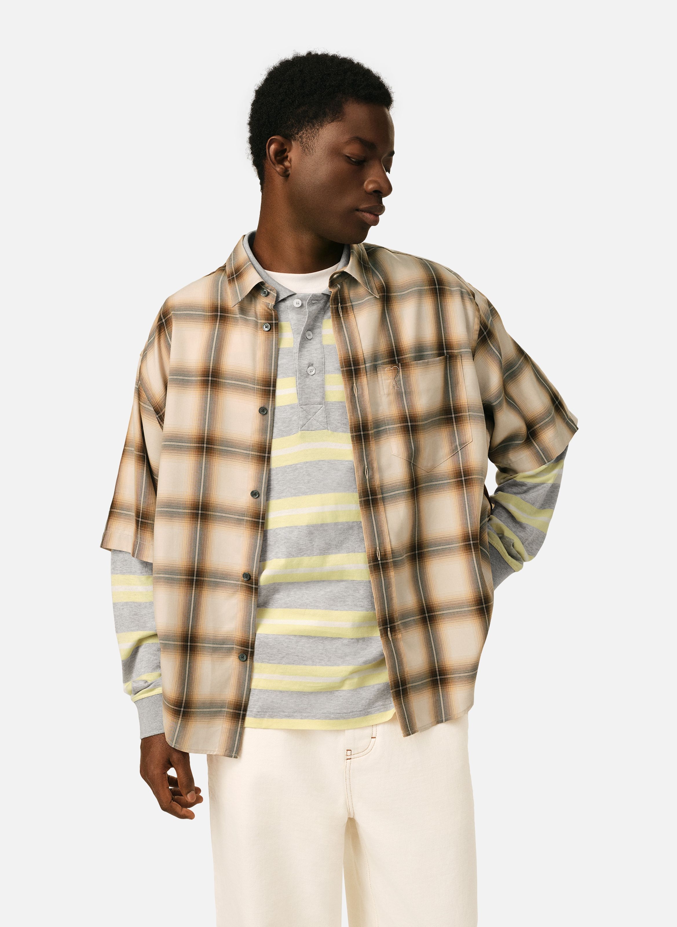 Chemise boxy à carreaux ami de coeur en toile AMI PARIS Beige