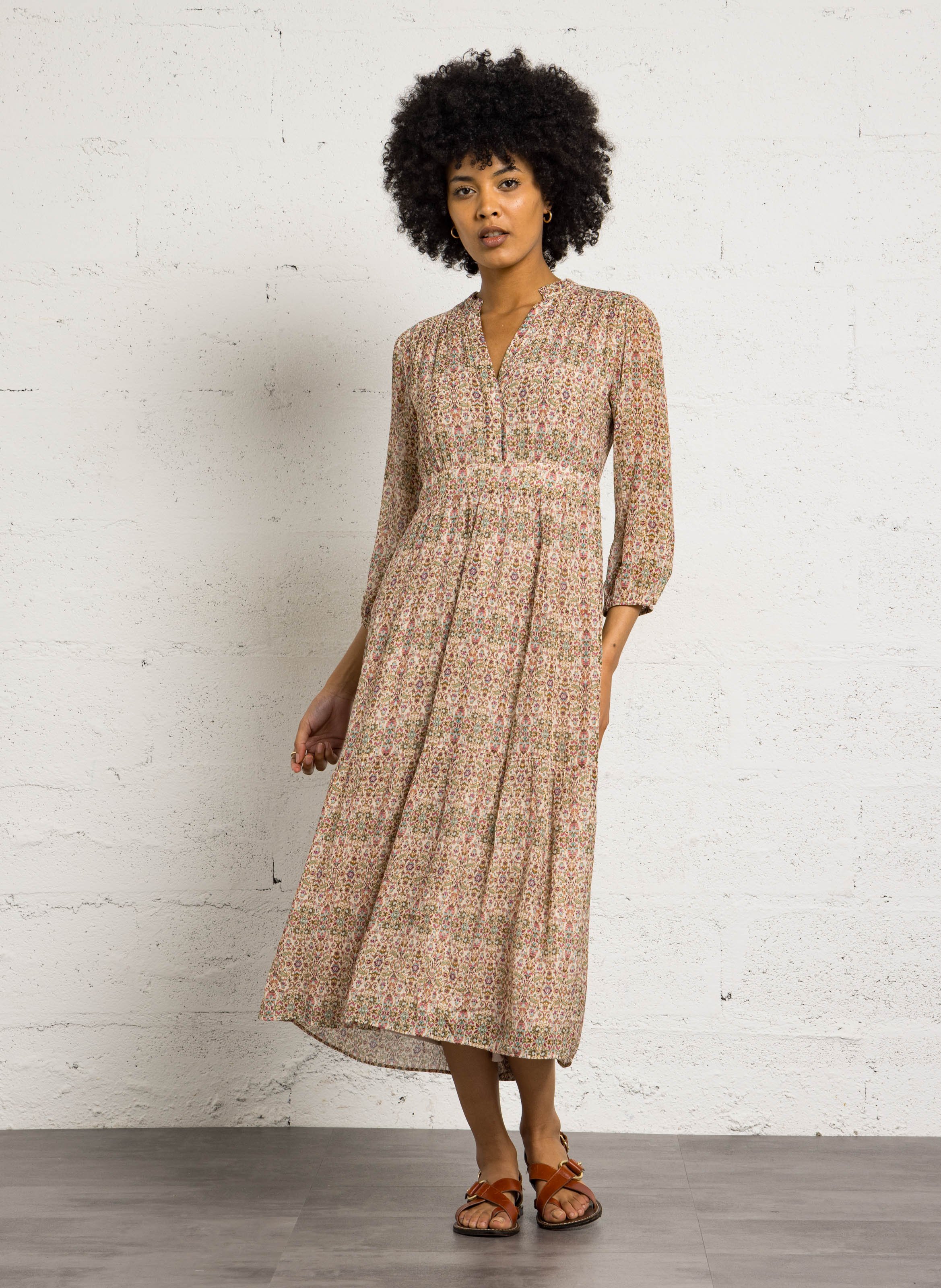Robe midi imprimée rania MAISON 123 Beige