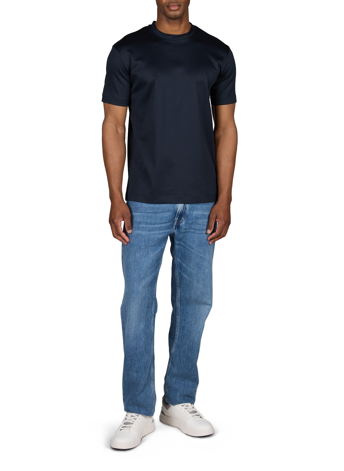 Effen T-shirt met ronde hals van katoen. AURELIEN Blauw