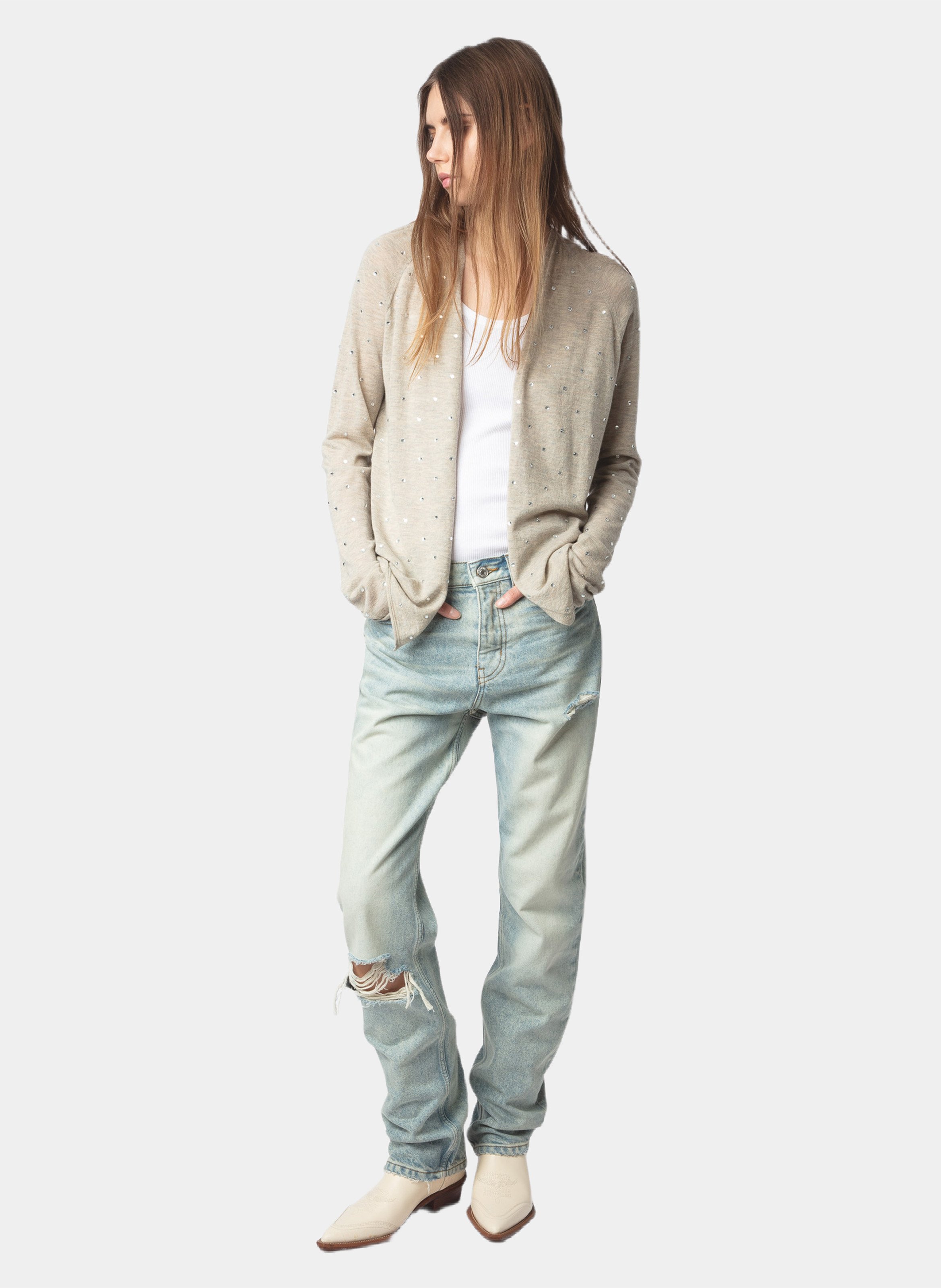 Cardigan à strass en cachemire daffy ZADIG&VOLTAIRE Beige