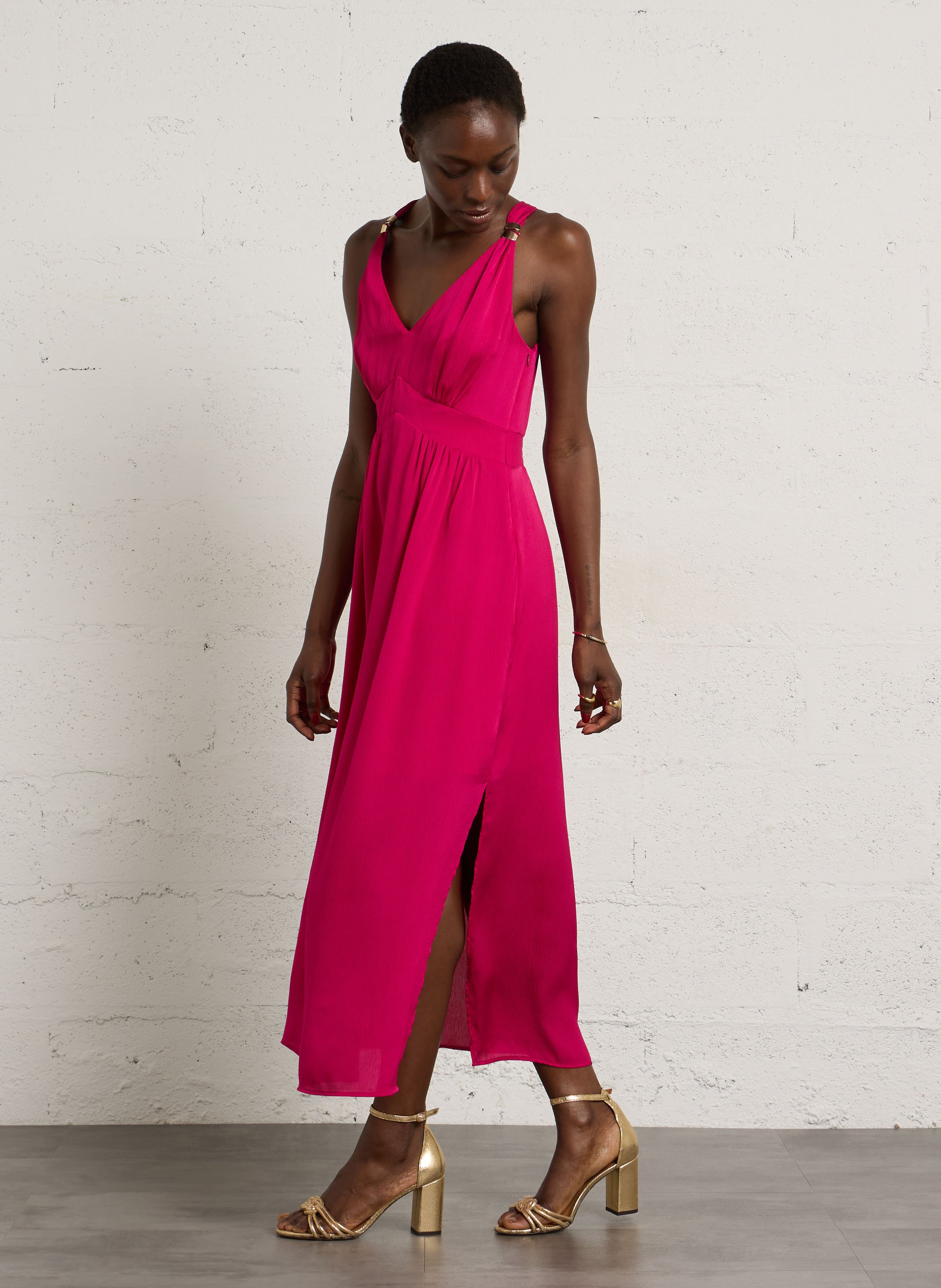 Robe midi col v boa MAISON 123 Rose