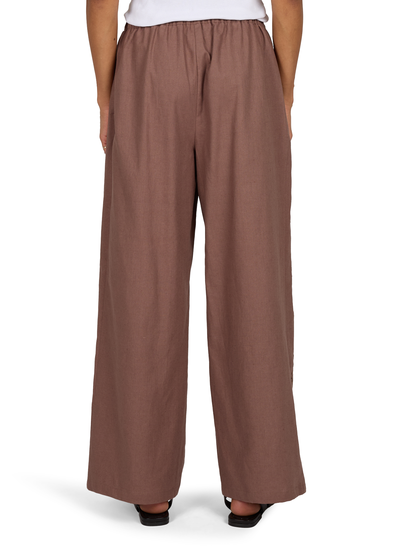 Straight Linen and Cotton Embroidered Pants BERENICE Beige
