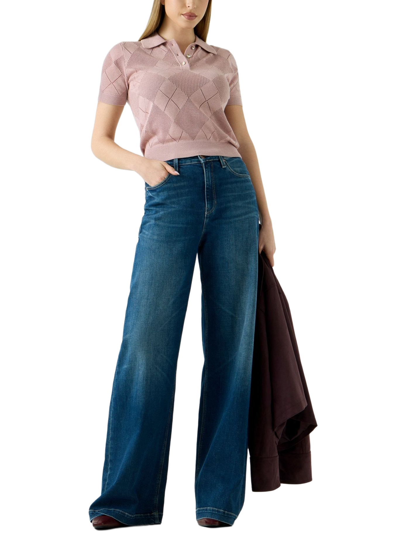 Pull en maille à manches courtes GUESS Rose